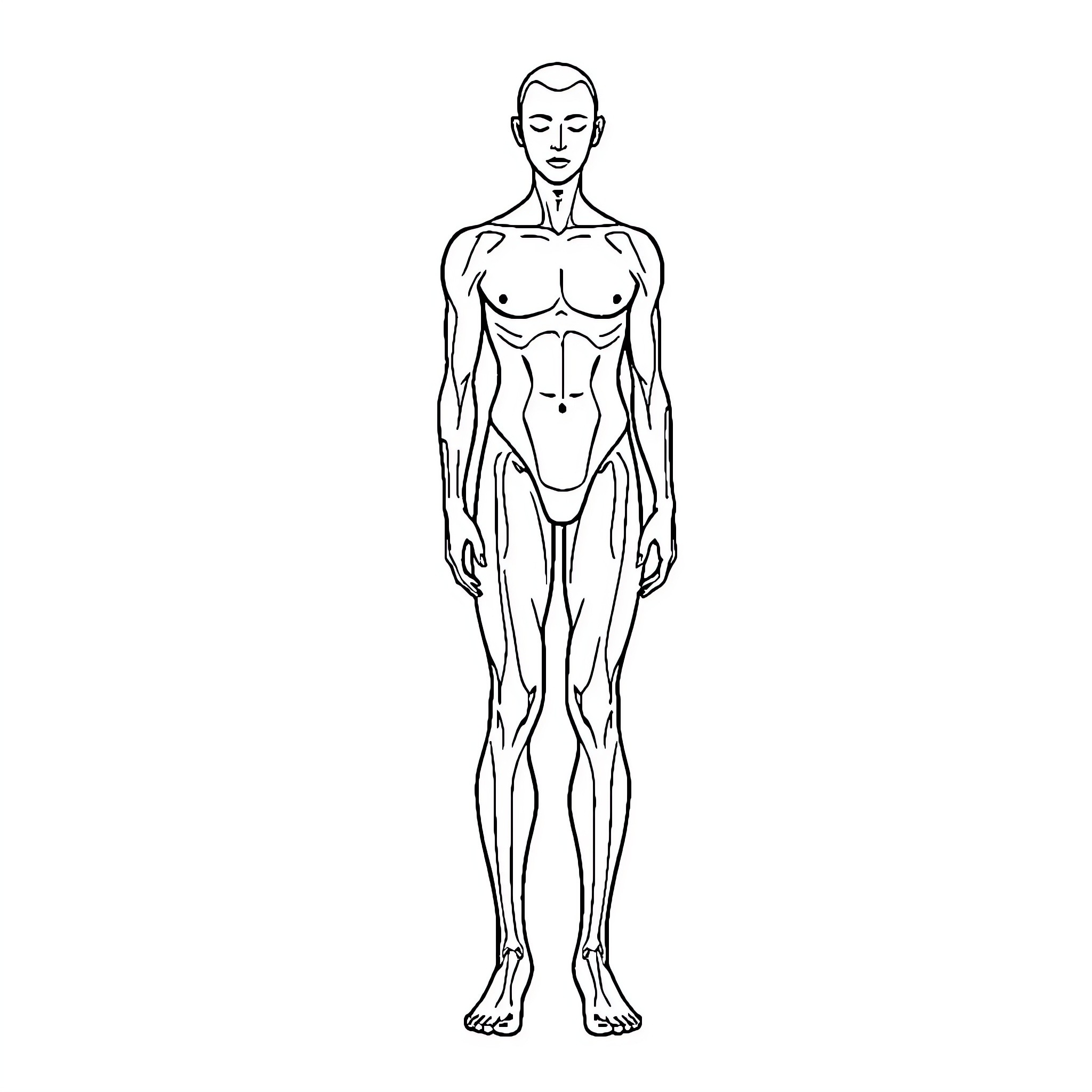 Body of a muscular male figure Coloring Page (free black-and-white line drawing printable PDF for all, from beginners to advanced learners, including children, teens, adults, and seniors)