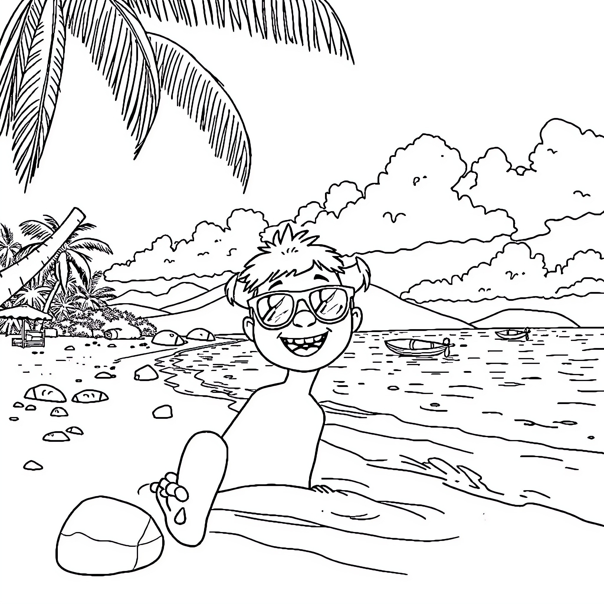 Bluey's beachside adventure with joy and laughter Coloring Page (free black-and-white line drawing printable PDF for all, from beginners to advanced learners, including children, teens, adults, and seniors)