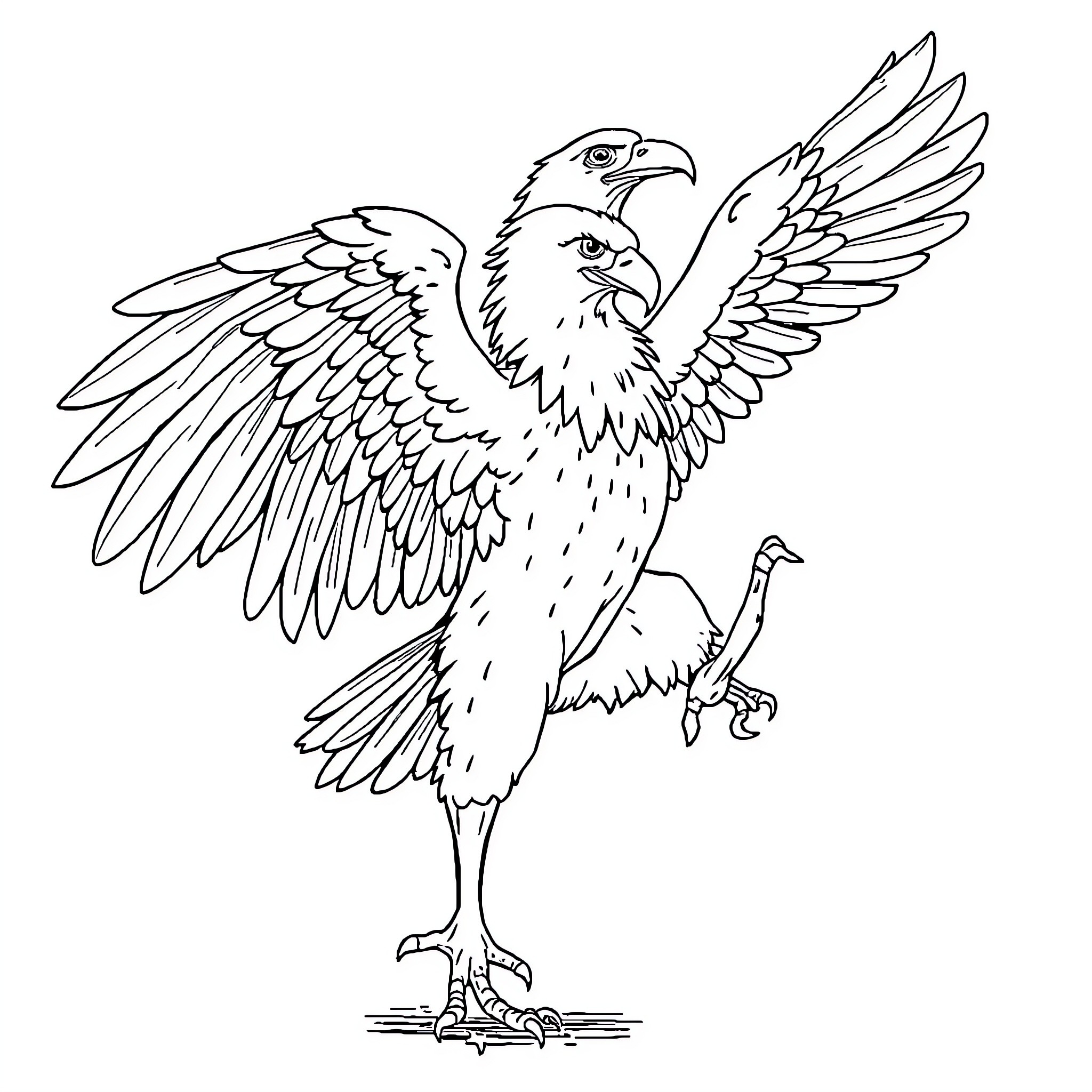 Aigle in majestic flight with outstretched wings Coloring Page (free black-and-white line drawing printable PDF for all, from beginners to advanced learners, including children, teens, adults, and seniors)