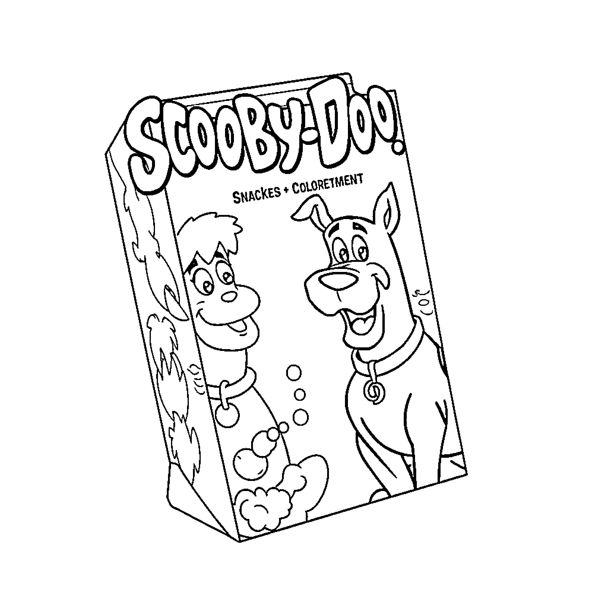 Scooby Doo and Shaggy in Snack Box Coloring Page (free black-and-white line drawing printable PDF for all, from beginners to advanced learners, including children, teens, adults, and seniors)