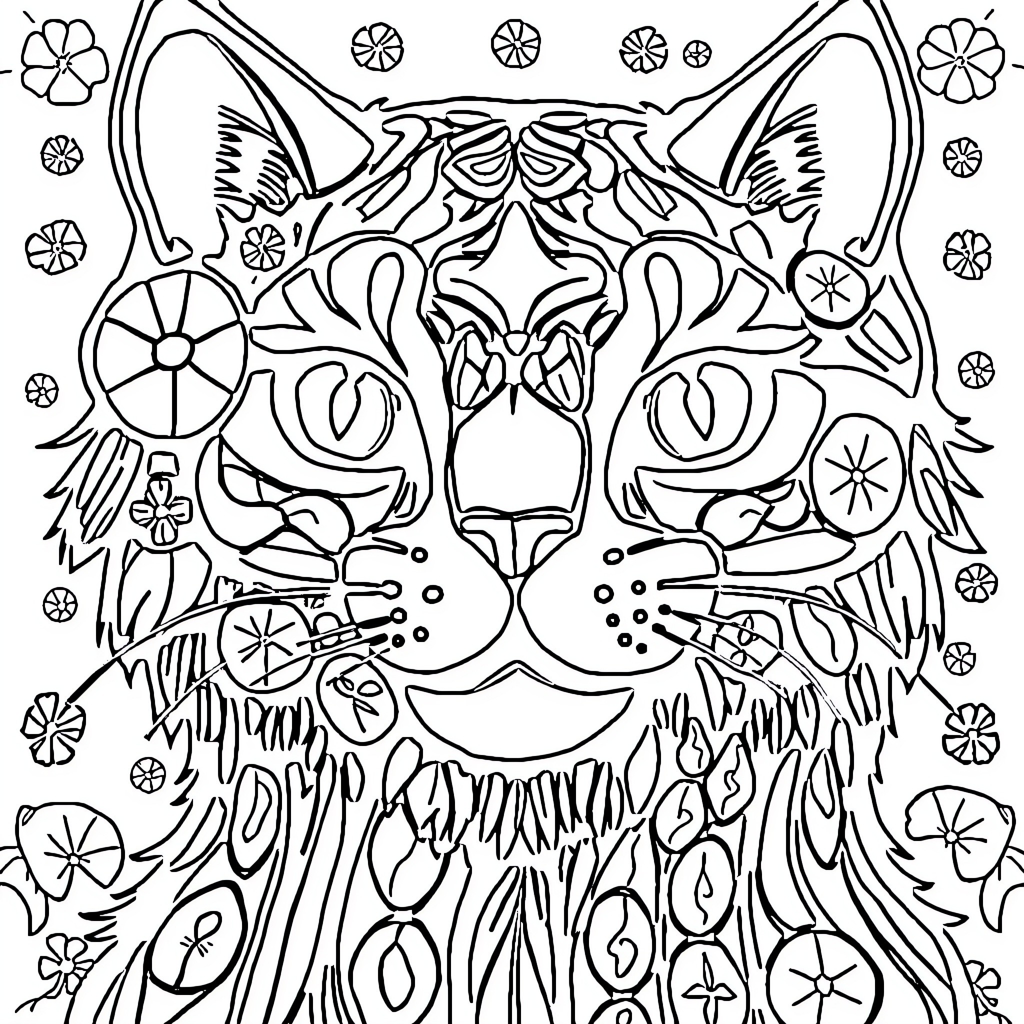 Bear with intricate floral patterns Coloring Page (free black-and-white line drawing printable PDF for all, from beginners to advanced learners, including children, teens, adults, and seniors)