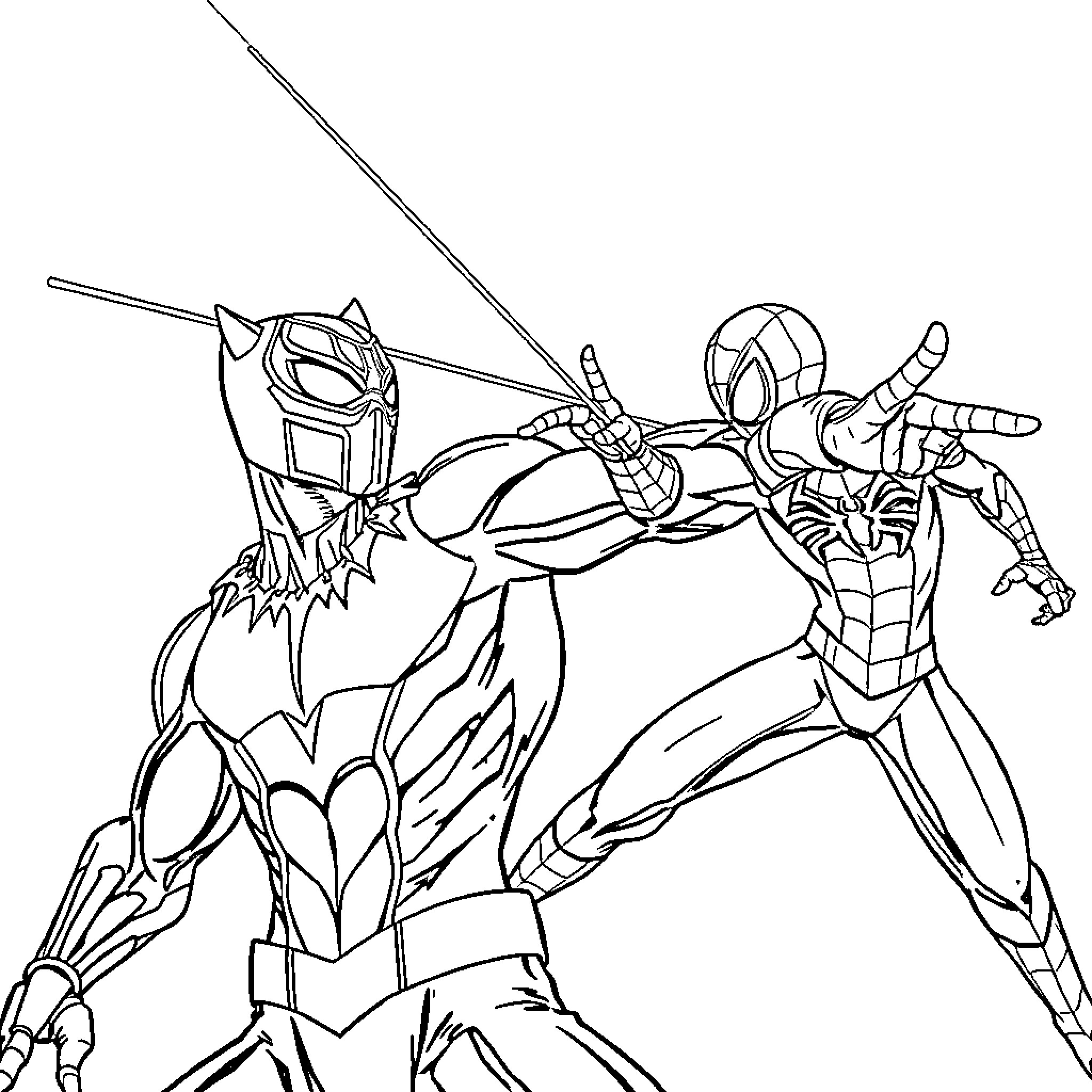 Spider-Man battling a villainous adversary Coloring Page (free black-and-white line drawing printable PDF for all, from beginners to advanced learners, including children, teens, adults, and seniors)