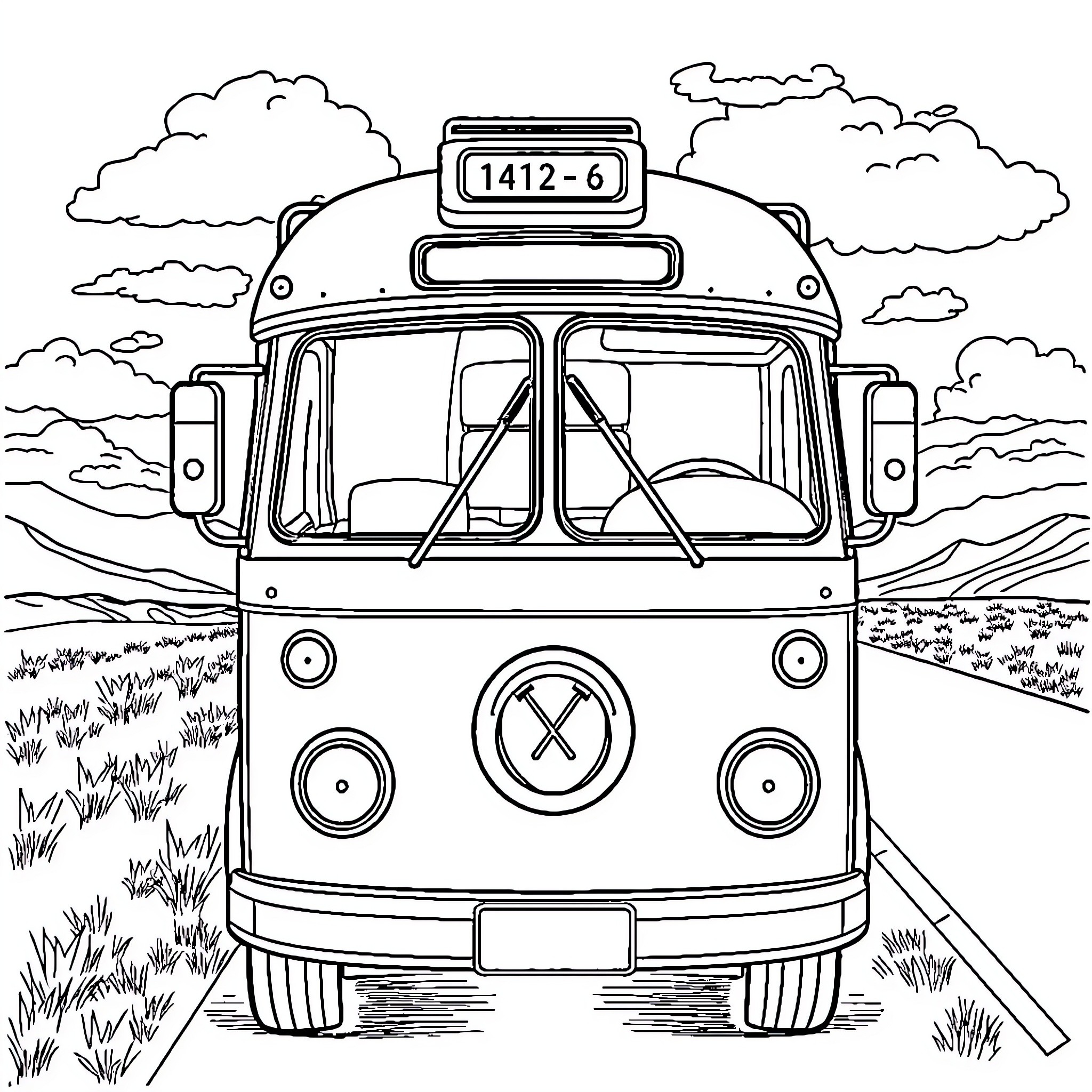 Truck on the rural road Coloring Page (free black-and-white line drawing printable PDF for all, from beginners to advanced learners, including children, teens, adults, and seniors)