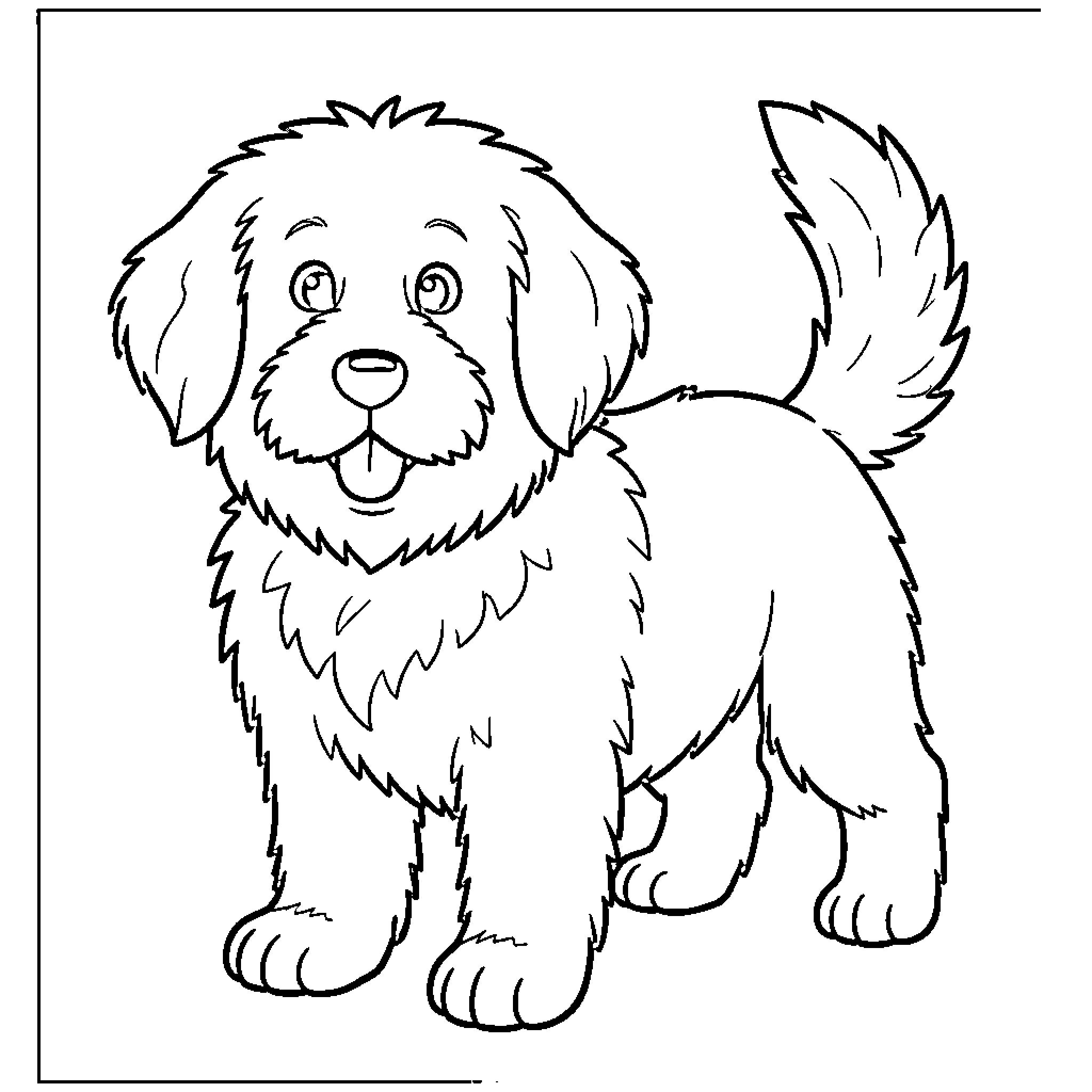 Waldorf Dog playing with joy Coloring Page (free black-and-white line drawing printable PDF for all, from beginners to advanced learners, including children, teens, adults, and seniors)