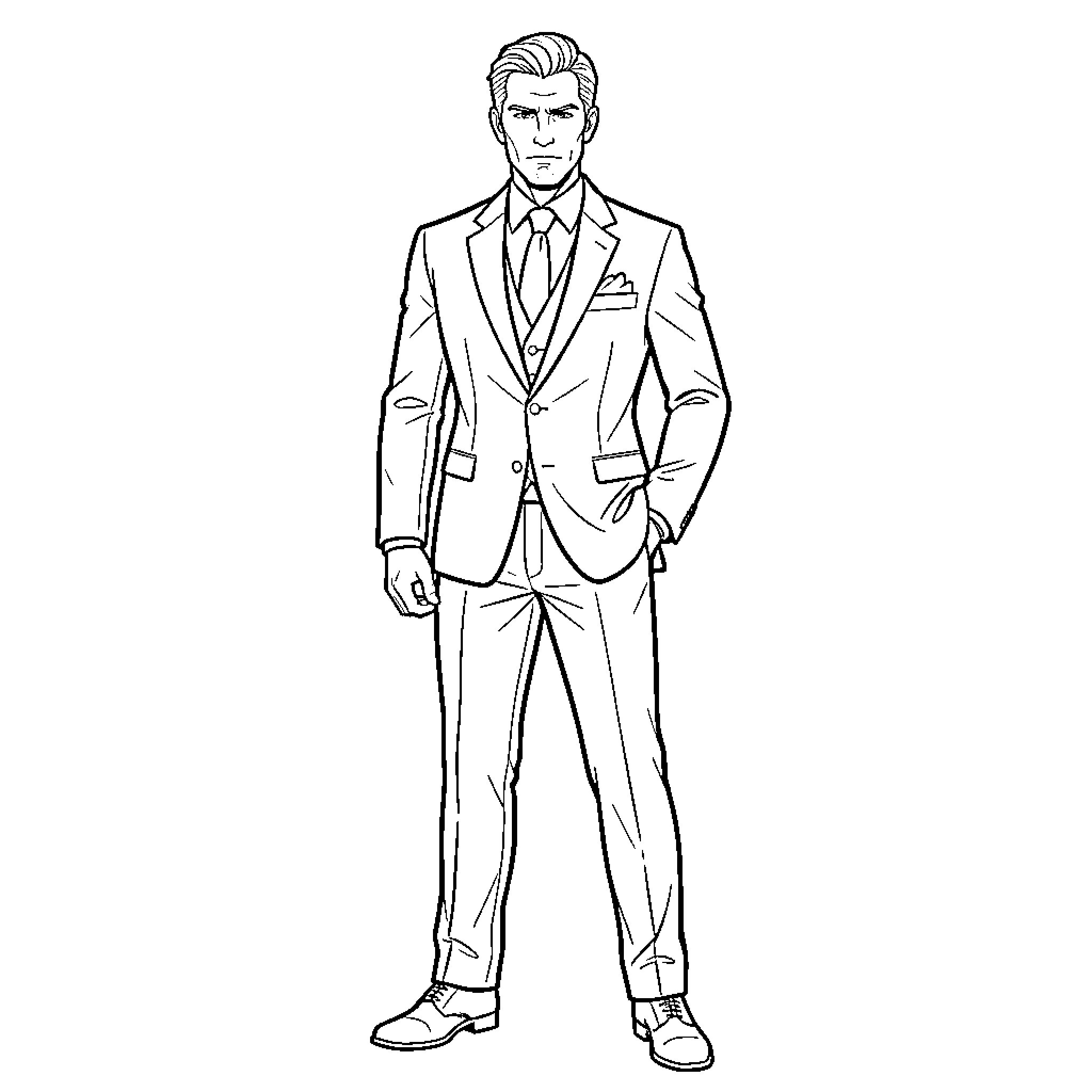 Jean in stylish business attire Coloring Page (free black-and-white line drawing printable PDF for all, from beginners to advanced learners, including children, teens, adults, and seniors)