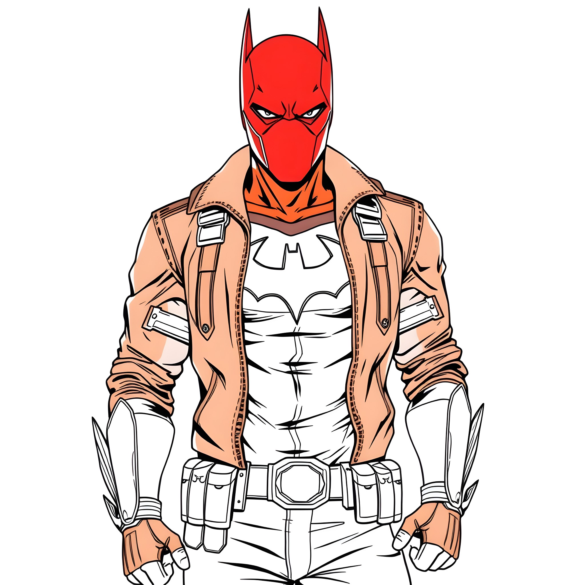 Red Hood in fierce action pose Coloring Page (free black-and-white line drawing printable PDF for all, from beginners to advanced learners, including children, teens, adults, and seniors)