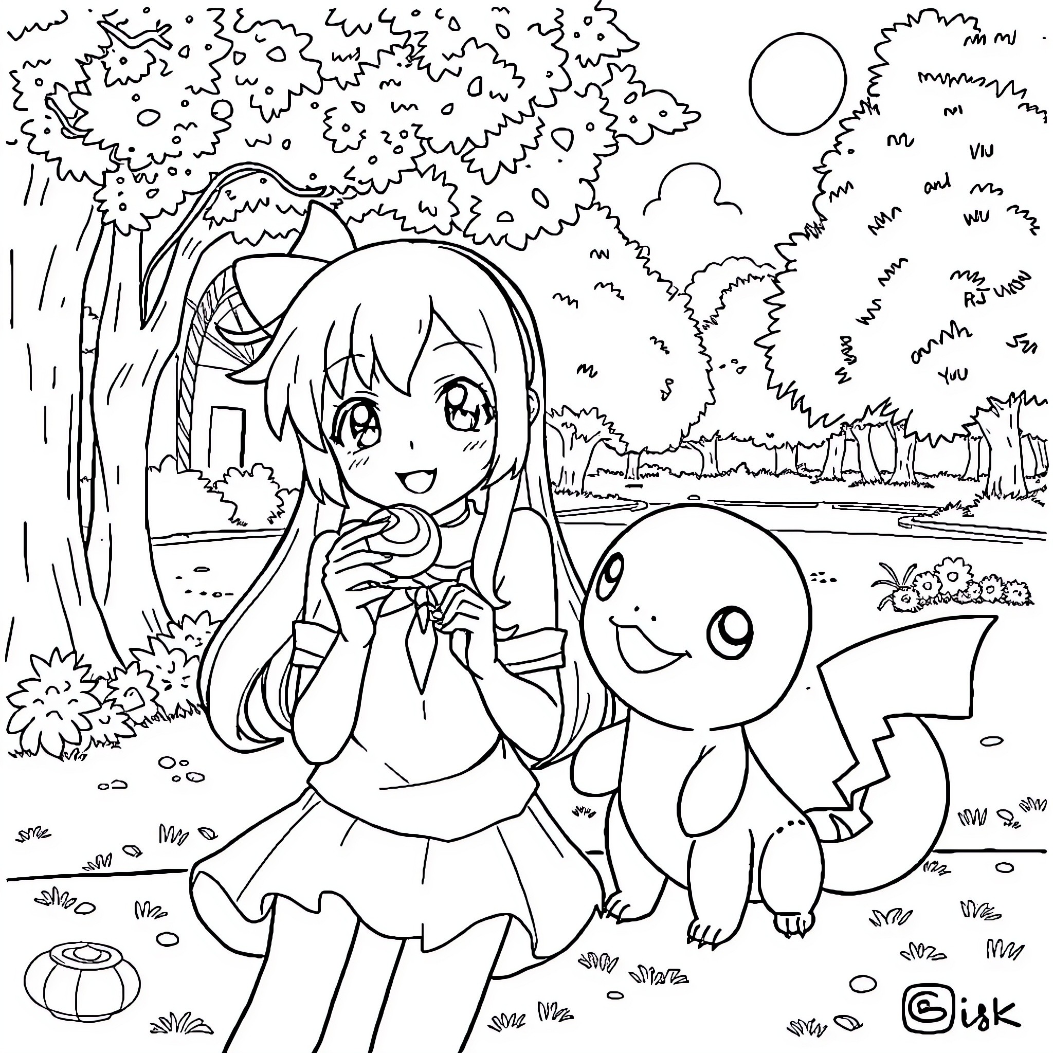 Usagi's Playful Adventure with a Companion Coloring Page (free black-and-white line drawing printable PDF for all, from beginners to advanced learners, including children, teens, adults, and seniors)