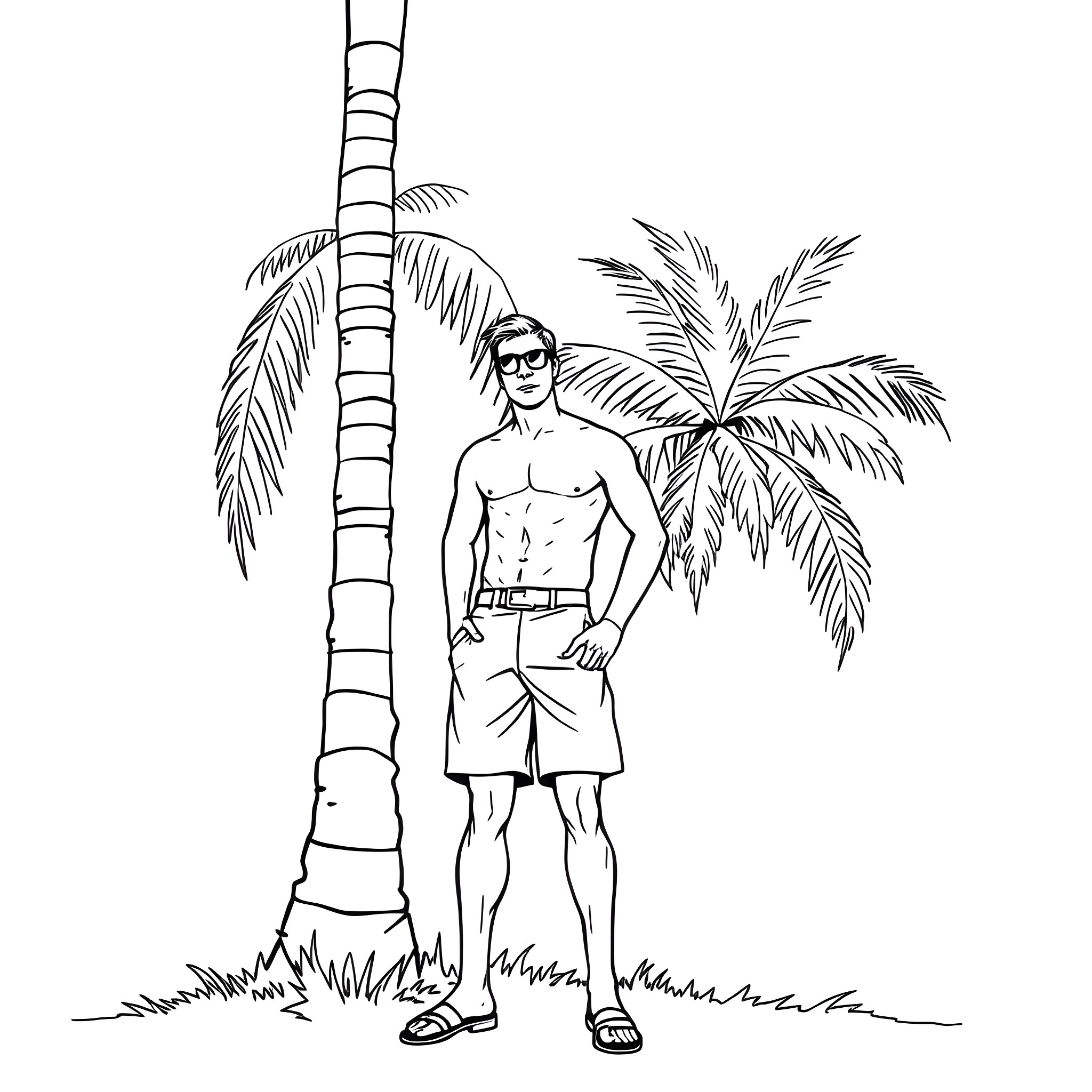 Magnum PI: Casual Coastal Charm Coloring Page (free black-and-white line drawing printable PDF for all, from beginners to advanced learners, including children, teens, adults, and seniors)