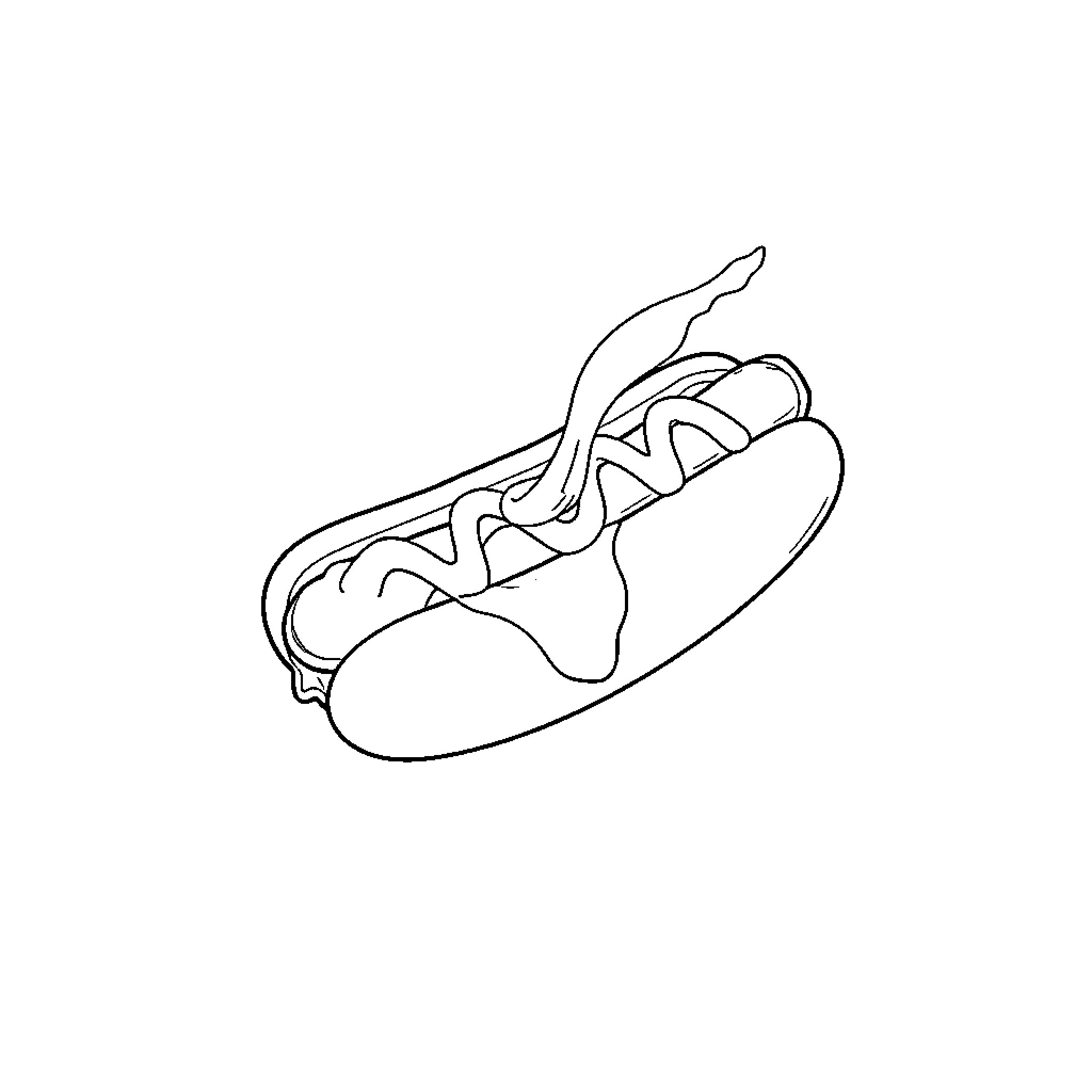 Hotdog with playful toppings Coloring Page (free black-and-white line drawing printable PDF for all, from beginners to advanced learners, including children, teens, adults, and seniors)