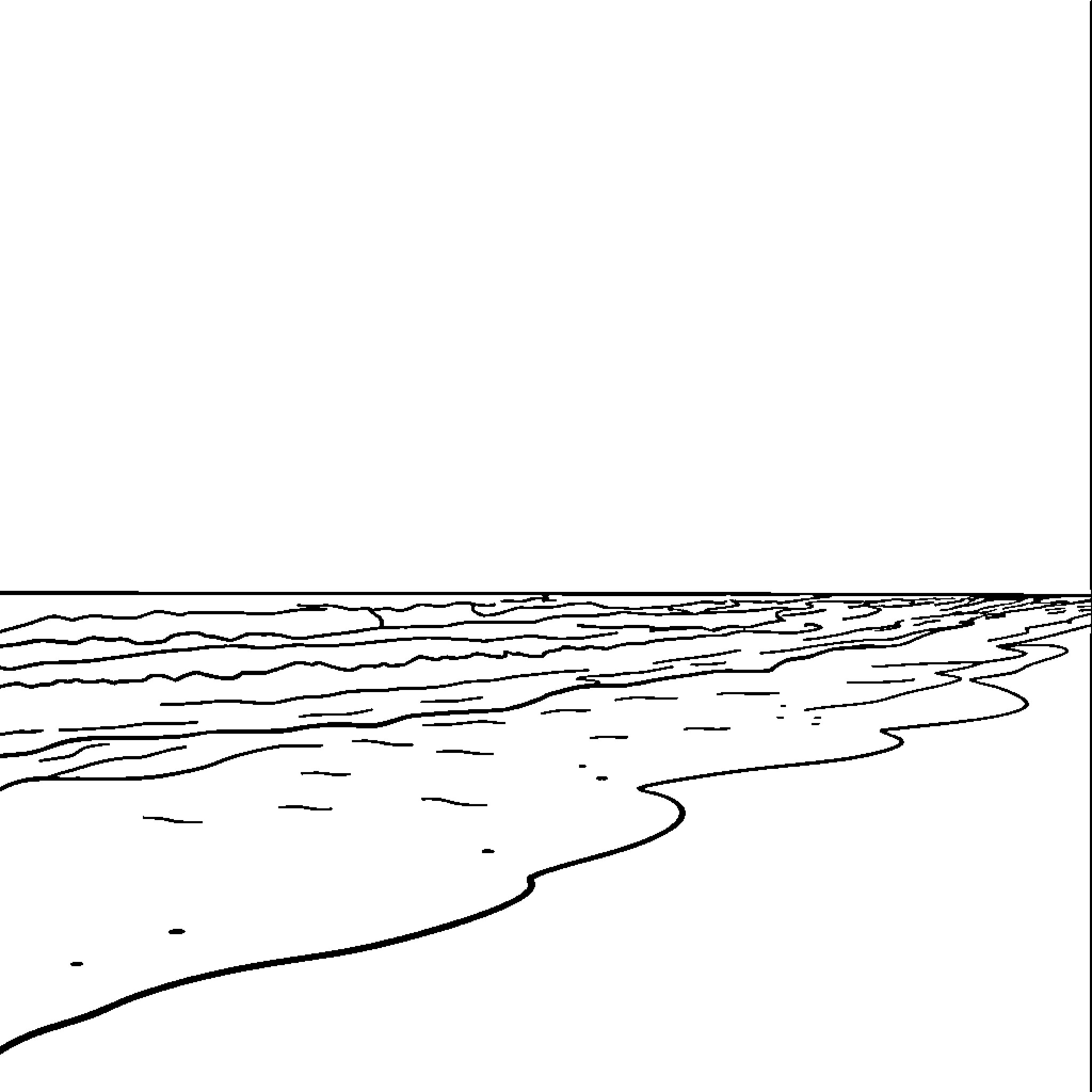 Beach scene with waves and shoreline Coloring Page (free black-and-white line drawing printable PDF for all, from beginners to advanced learners, including children, teens, adults, and seniors)