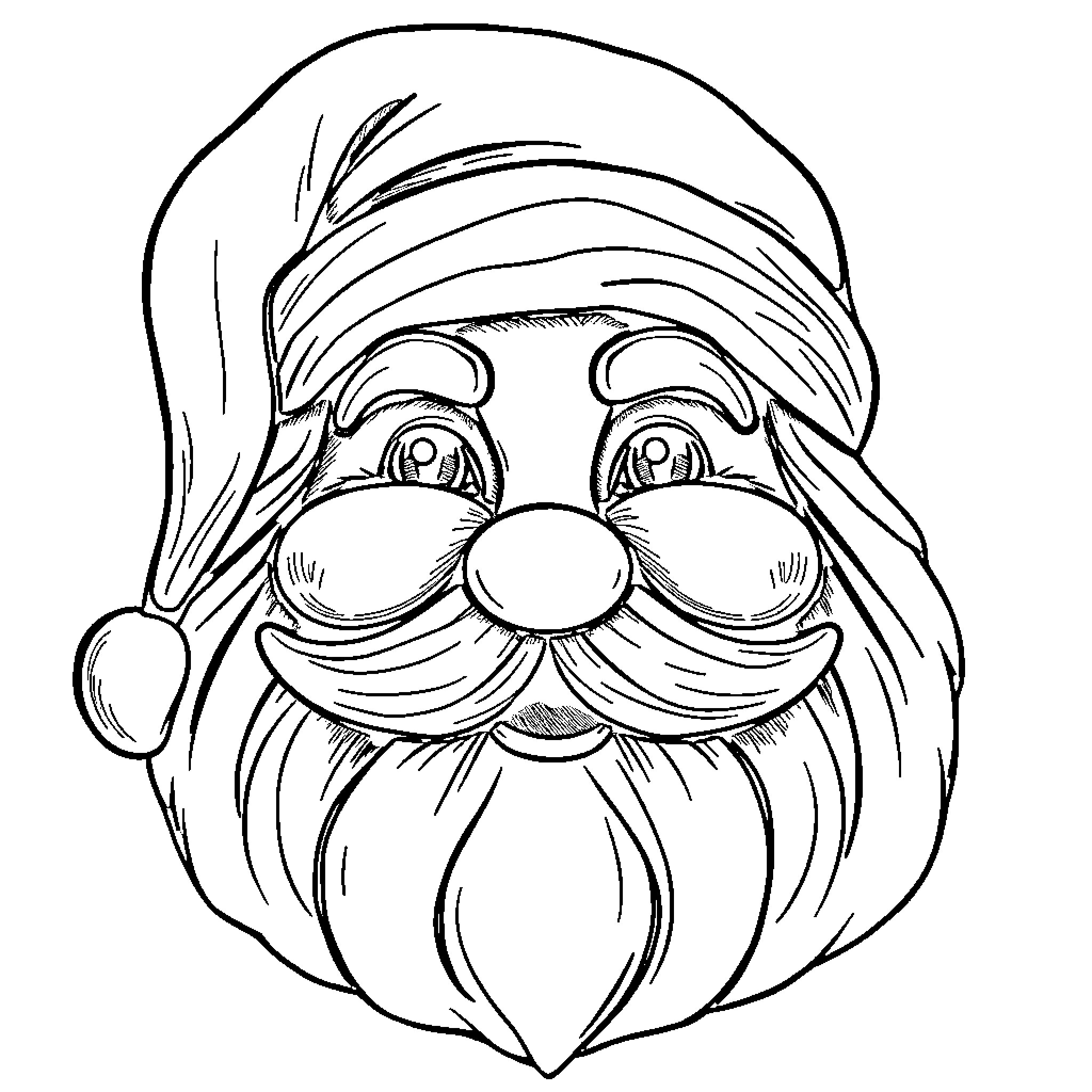 Santa's Jolly Face in Sketch Coloring Page (free black-and-white line drawing printable PDF for all, from beginners to advanced learners, including children, teens, adults, and seniors)