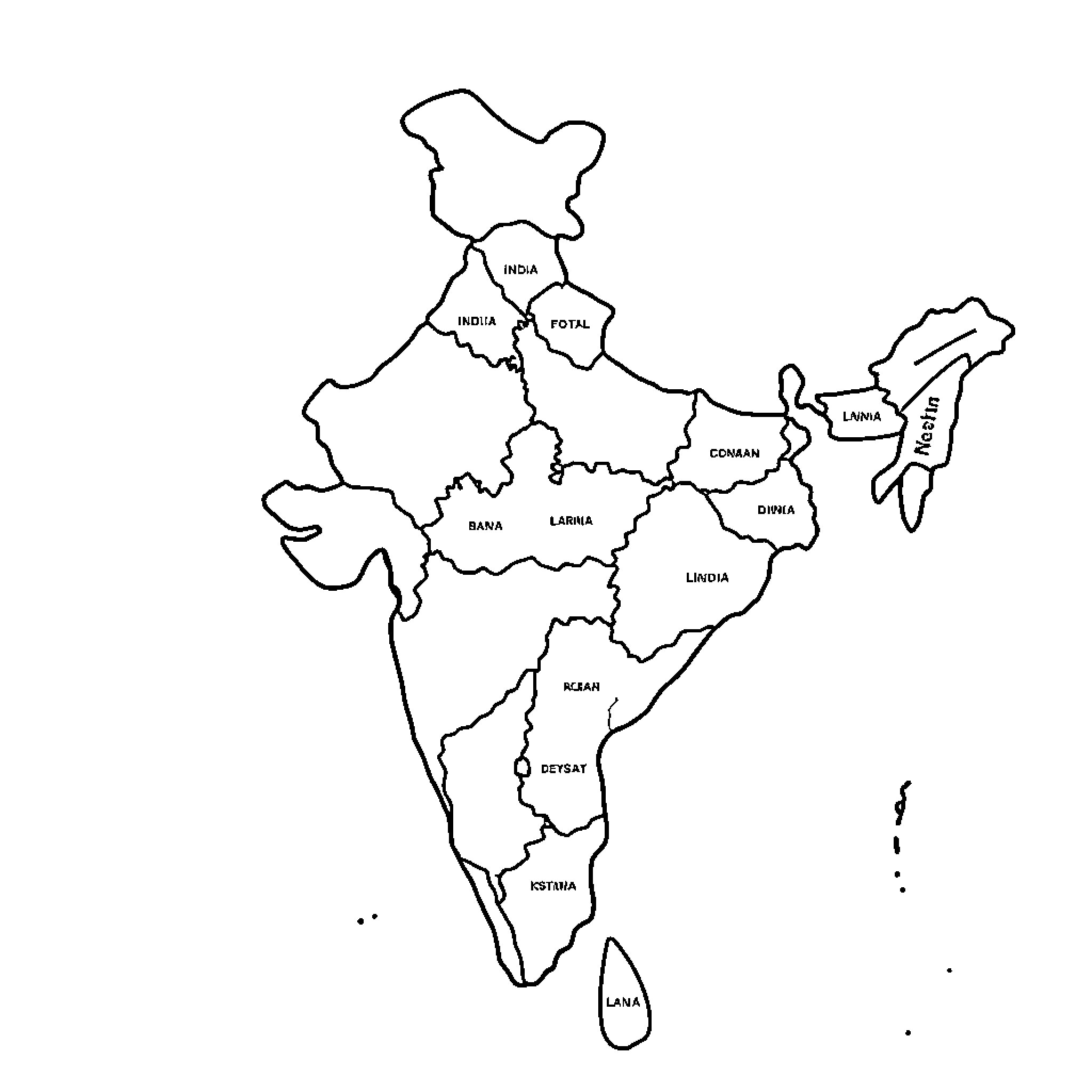Map of regions and borders within India Coloring Page (free black-and-white line drawing printable PDF for all, from beginners to advanced learners, including children, teens, adults, and seniors)