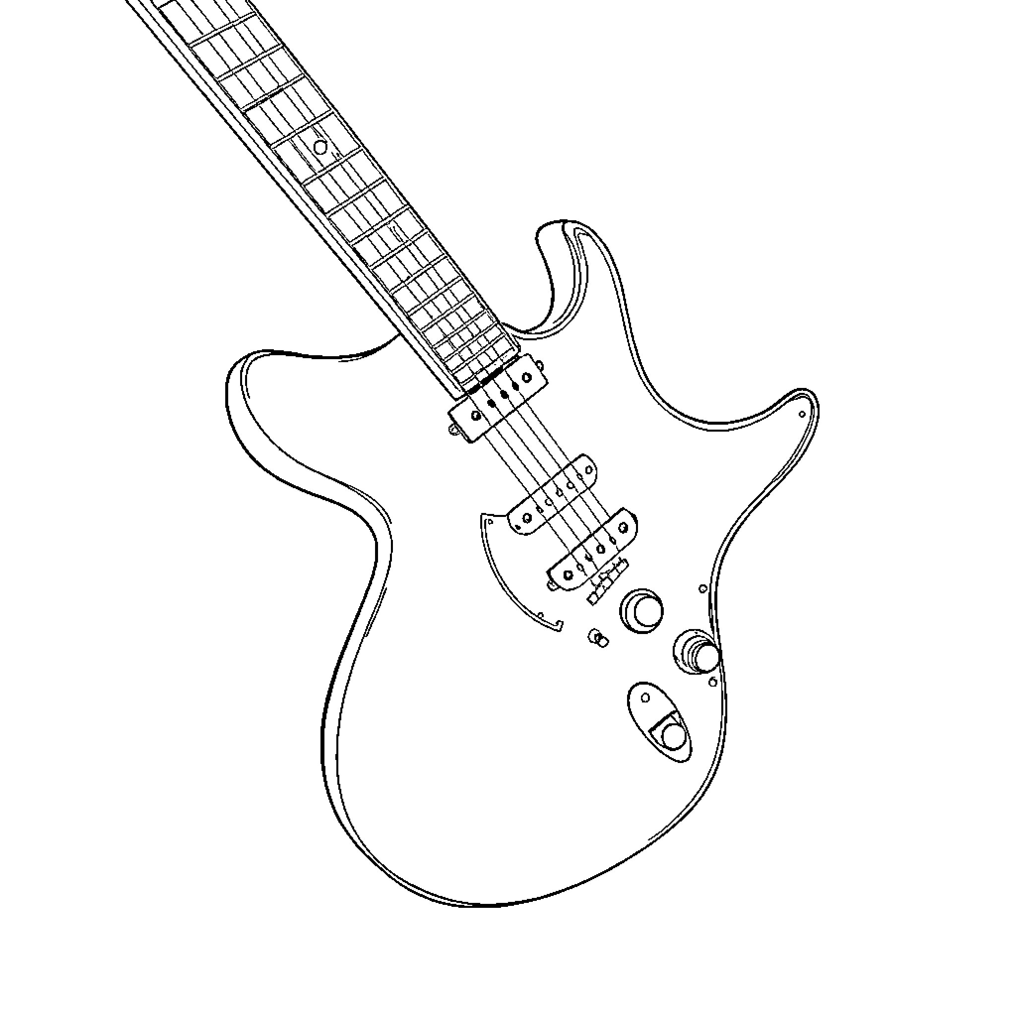 Electric Guitar Illustration with Strings and Details Coloring Page (free black-and-white line drawing printable PDF for all, from beginners to advanced learners, including children, teens, adults, and seniors)