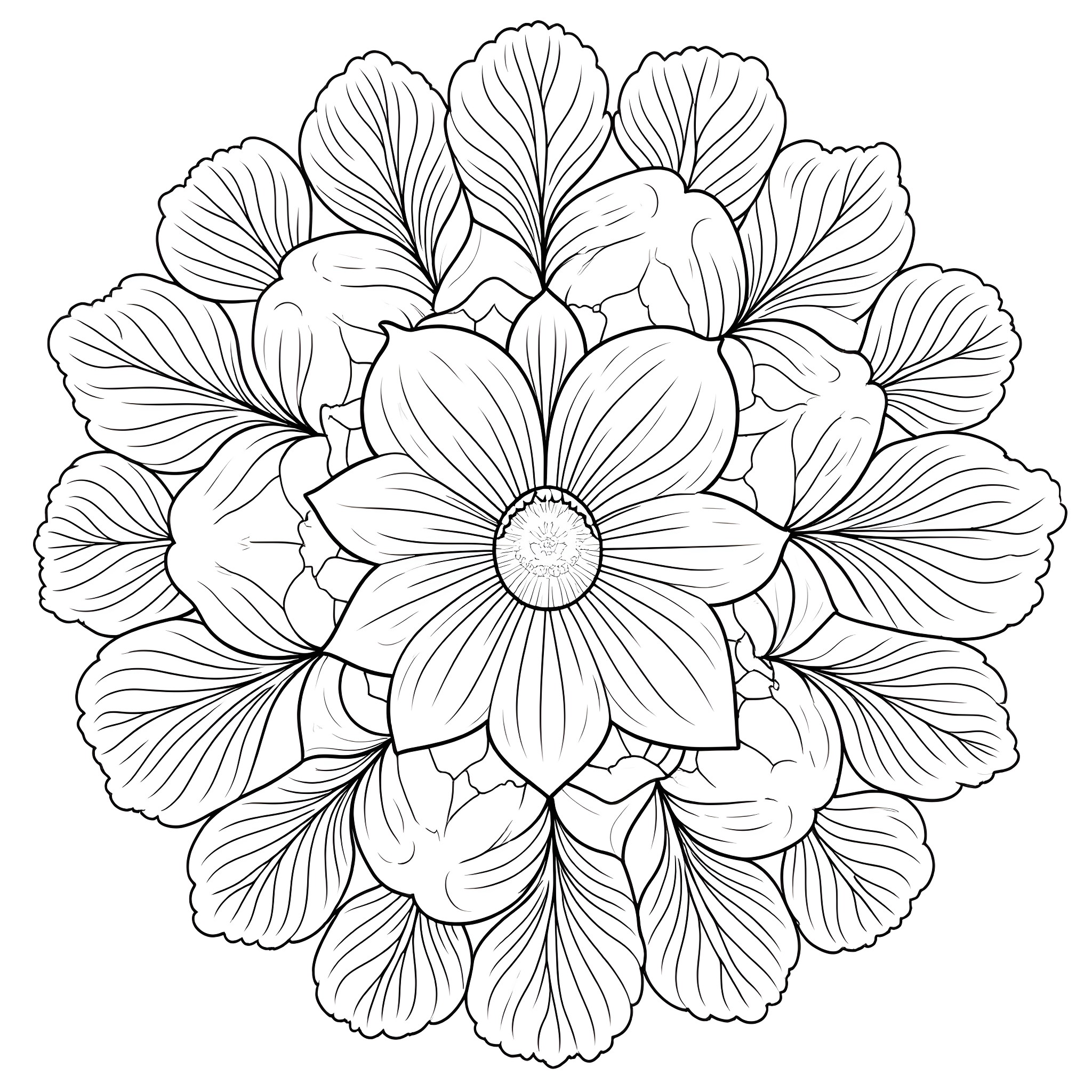 Orchid Flower Bouquet in Floral Pattern Coloring Page (free black-and-white line drawing printable PDF for all, from beginners to advanced learners, including children, teens, adults, and seniors)