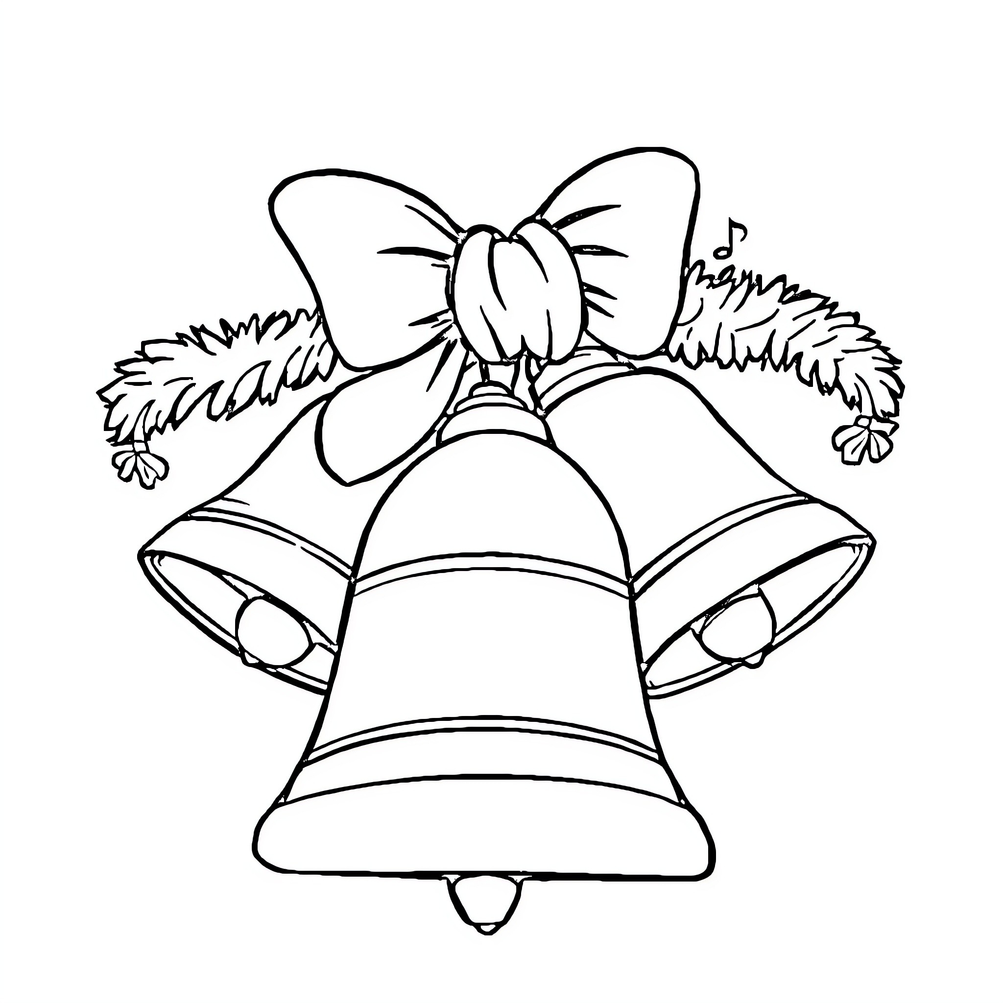 Plin Plin Merry Jingling Bells with Bow Coloring Page (free black-and-white line drawing printable PDF for all, from beginners to advanced learners, including children, teens, adults, and seniors)