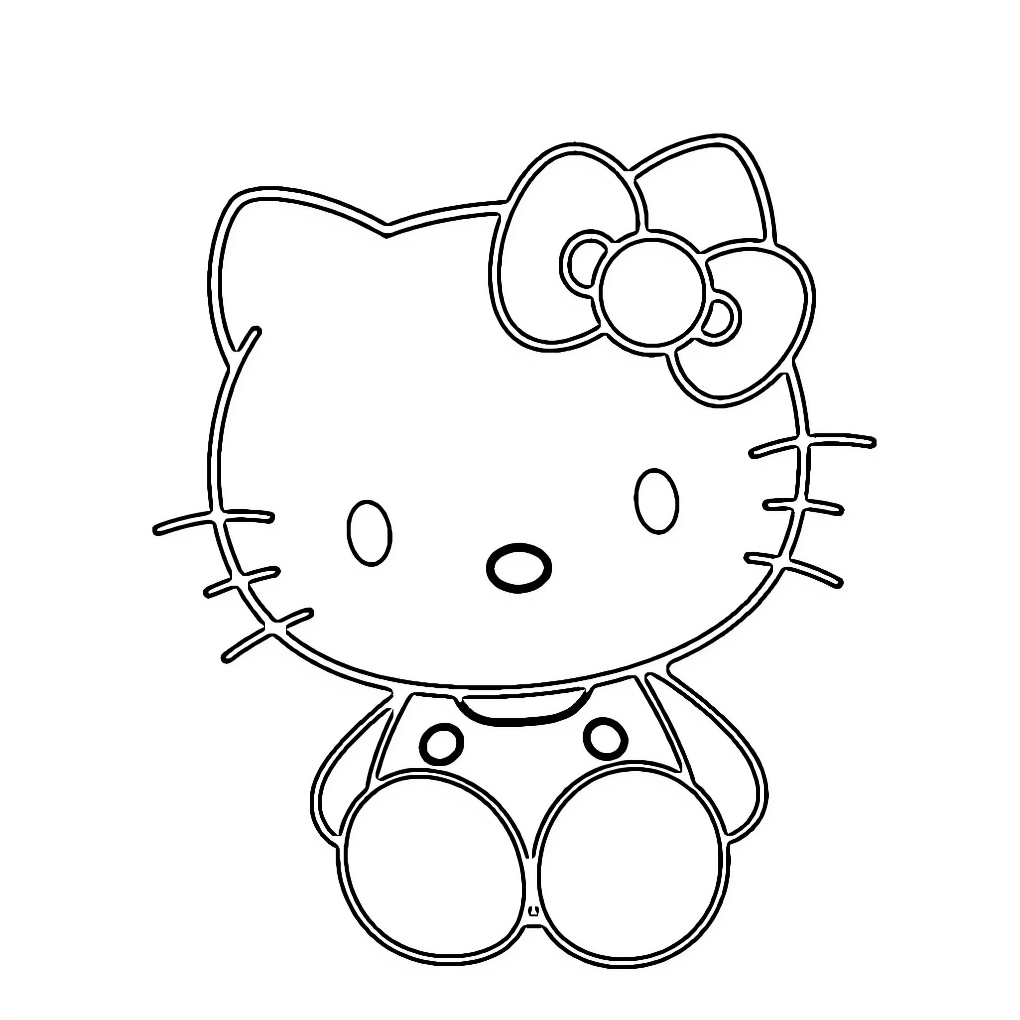 Hello Kitty sitting with a bow Coloring Page (free black-and-white line drawing printable PDF for all, from beginners to advanced learners, including children, teens, adults, and seniors)