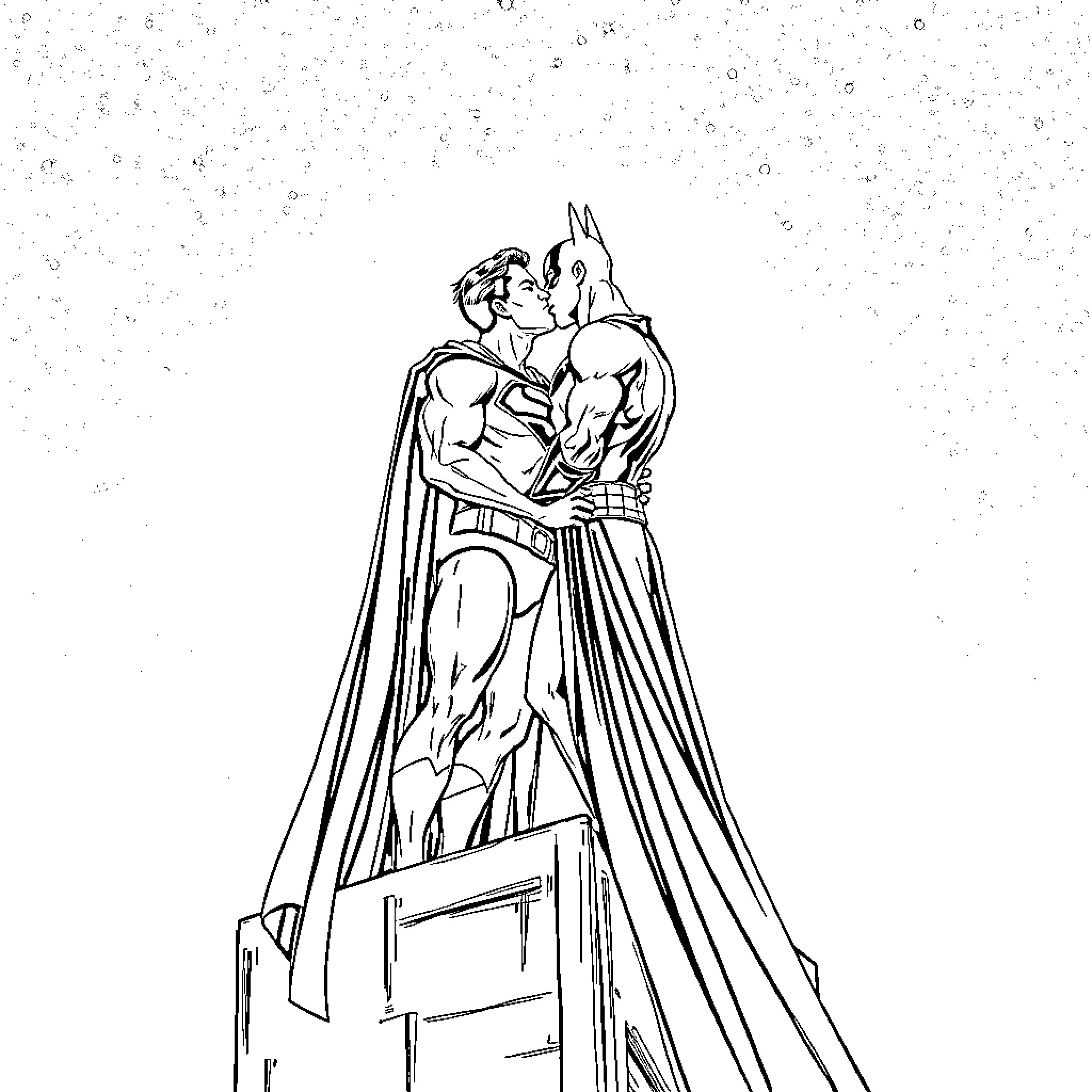 Superman protecting the city with his heroic stance Coloring Page (free black-and-white line drawing printable PDF for all, from beginners to advanced learners, including children, teens, adults, and seniors)