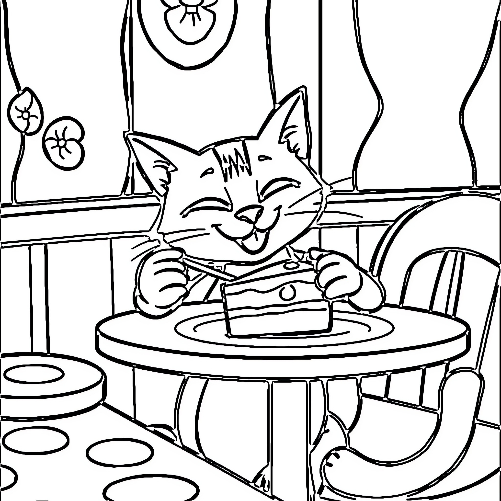 Pete's Delightful Dining Adventure Coloring Page (free black-and-white line drawing printable PDF for all, from beginners to advanced learners, including children, teens, adults, and seniors)