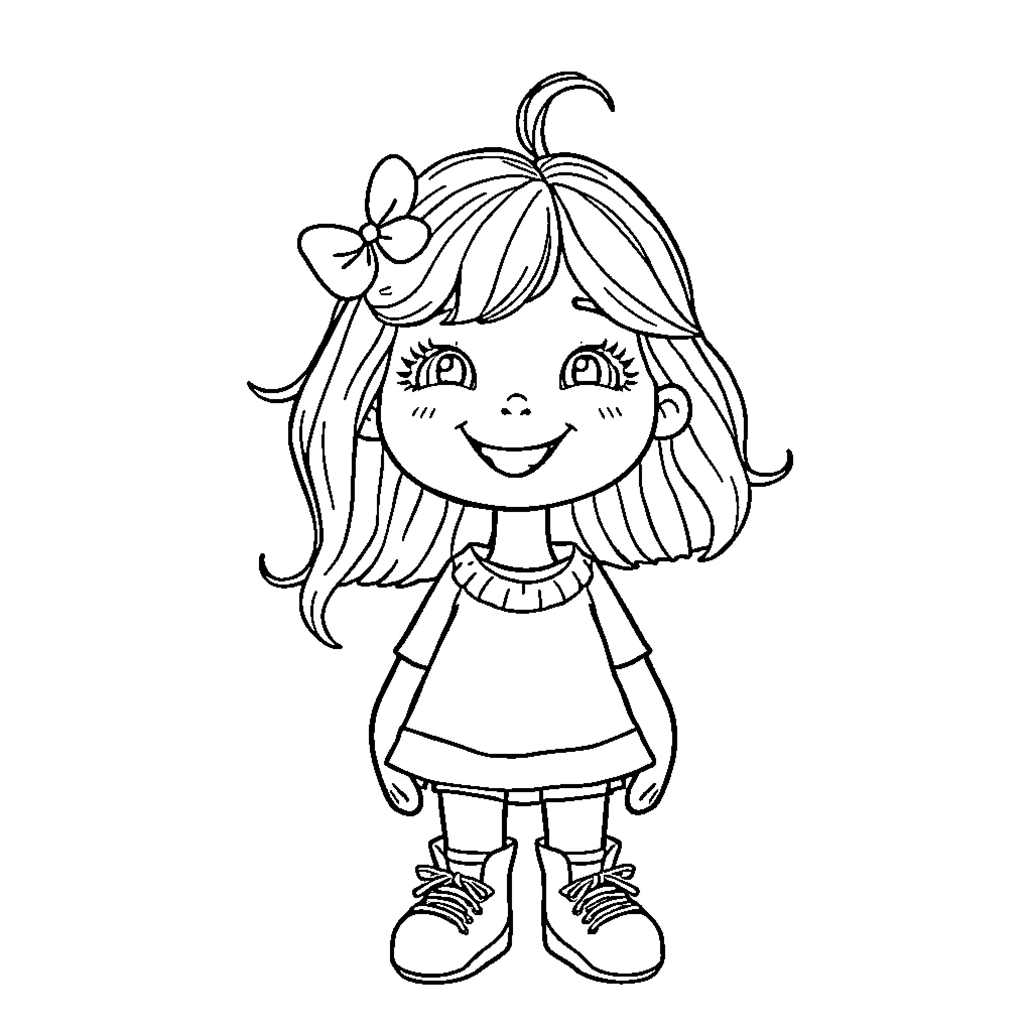 Harper's Cheerful and Playful Illustration Coloring Page (free black-and-white line drawing printable PDF for all, from beginners to advanced learners, including children, teens, adults, and seniors)