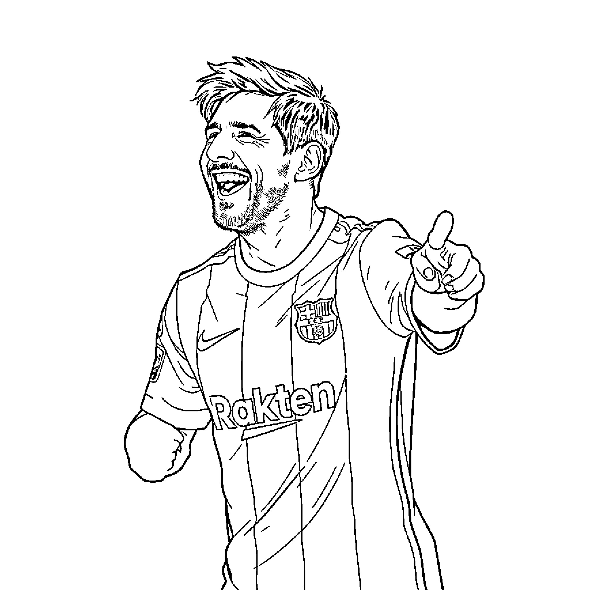 Lion smiling footballer in jersey cheering on the field Coloring Page (free black-and-white line drawing printable PDF for all, from beginners to advanced learners, including children, teens, adults, and seniors)