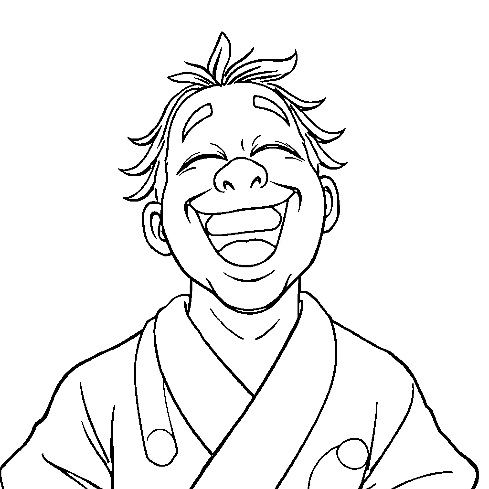 Tanjiro's joyful expression in simple outlines Coloring Page (free black-and-white line drawing printable PDF for all, from beginners to advanced learners, including children, teens, adults, and seniors)
