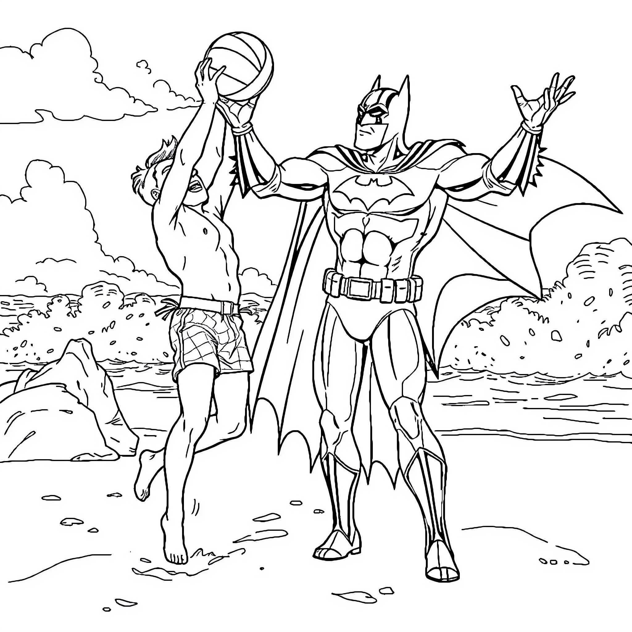 Matty McTech saves the day with Batman Coloring Page (free black-and-white line drawing printable PDF for all, from beginners to advanced learners, including children, teens, adults, and seniors)