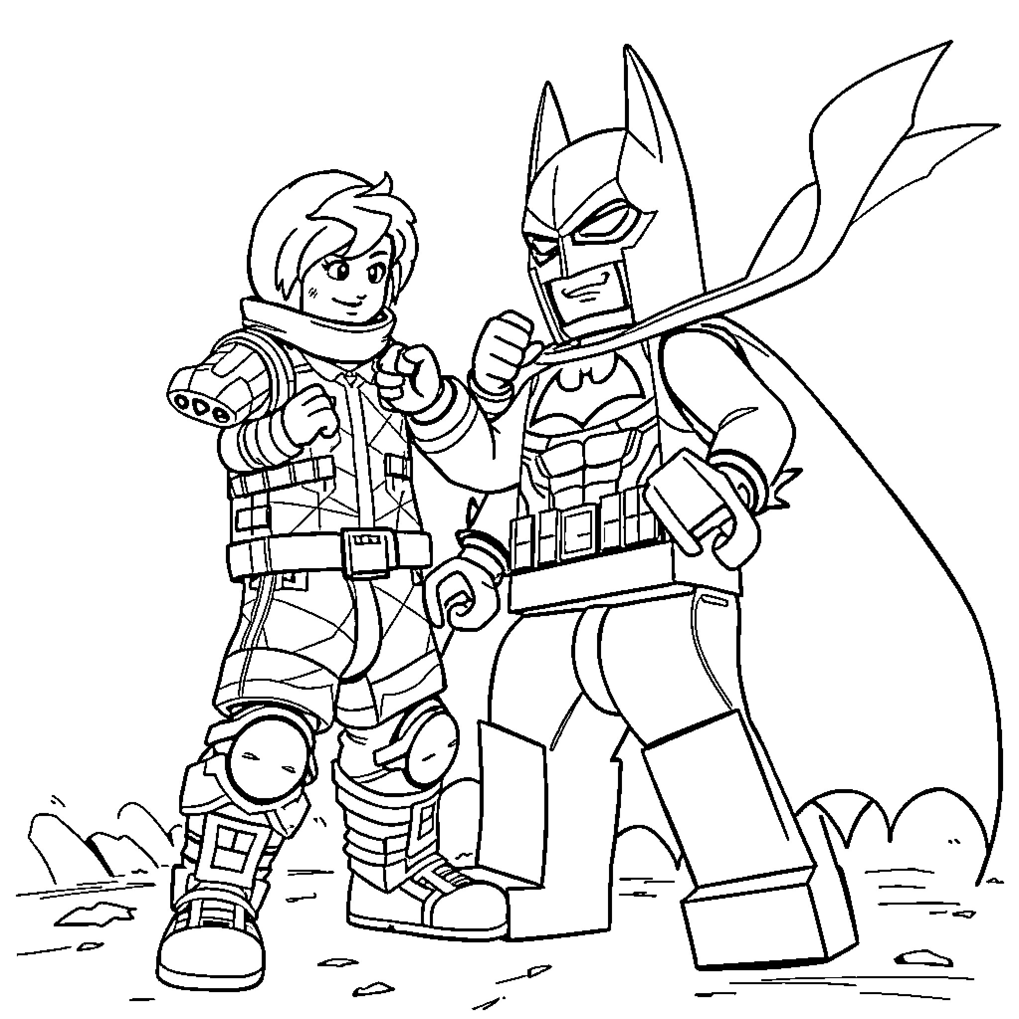Fortnite Character Duo in Battle Gear Coloring Page (free black-and-white line drawing printable PDF for all, from beginners to advanced learners, including children, teens, adults, and seniors)