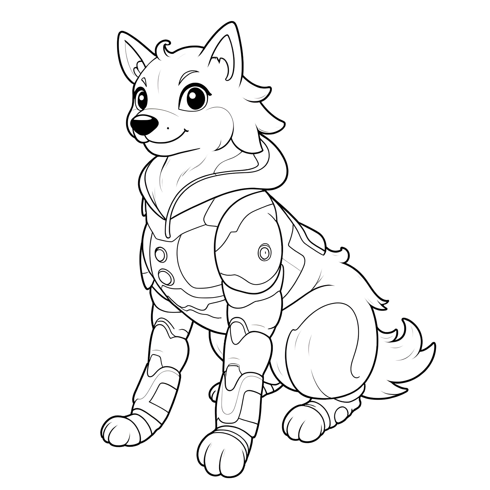 Cybernetic Beast in Futuristic Outfit Coloring Page (free black-and-white line drawing printable PDF for all, from beginners to advanced learners, including children, teens, adults, and seniors)