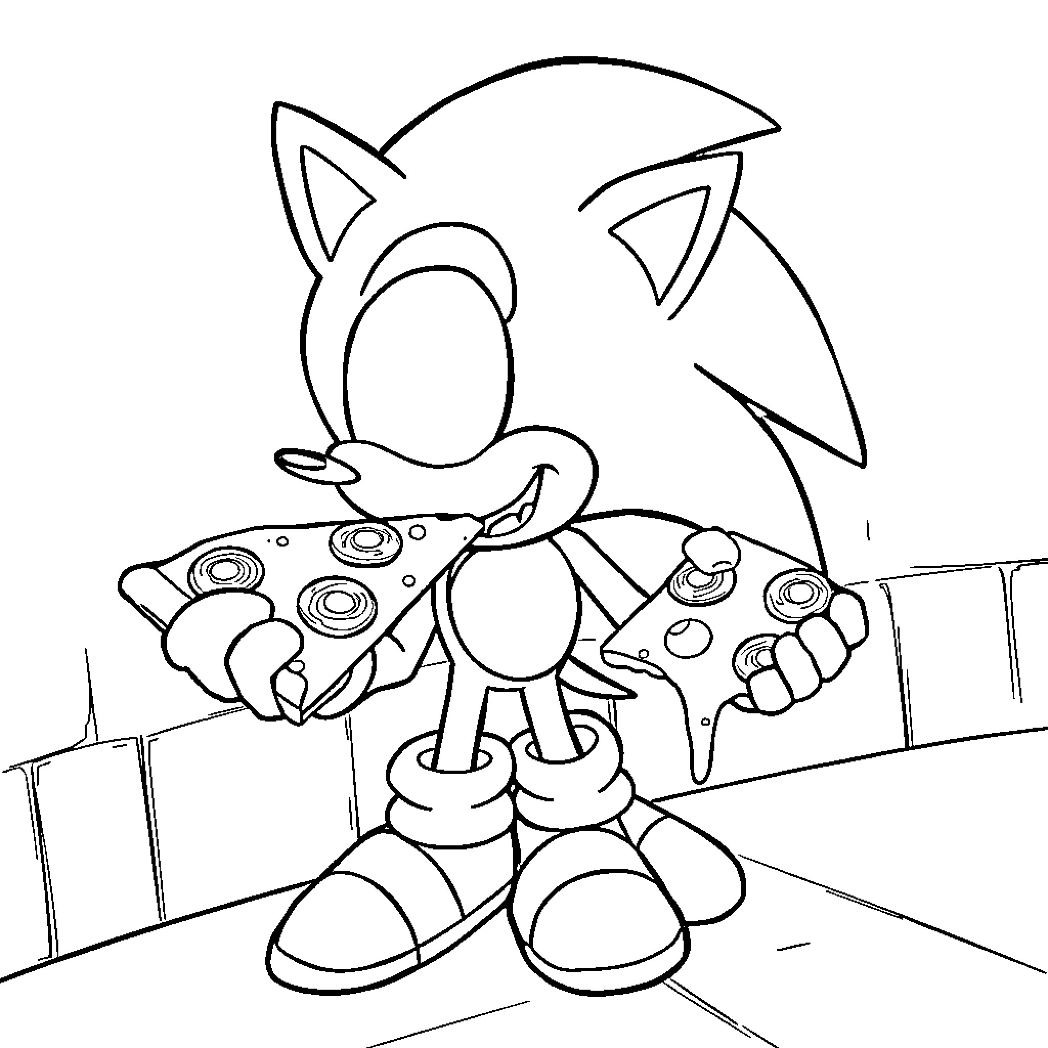Sonic the Hedgehog ready for action Coloring Page (free black-and-white line drawing printable PDF for all, from beginners to advanced learners, including children, teens, adults, and seniors)
