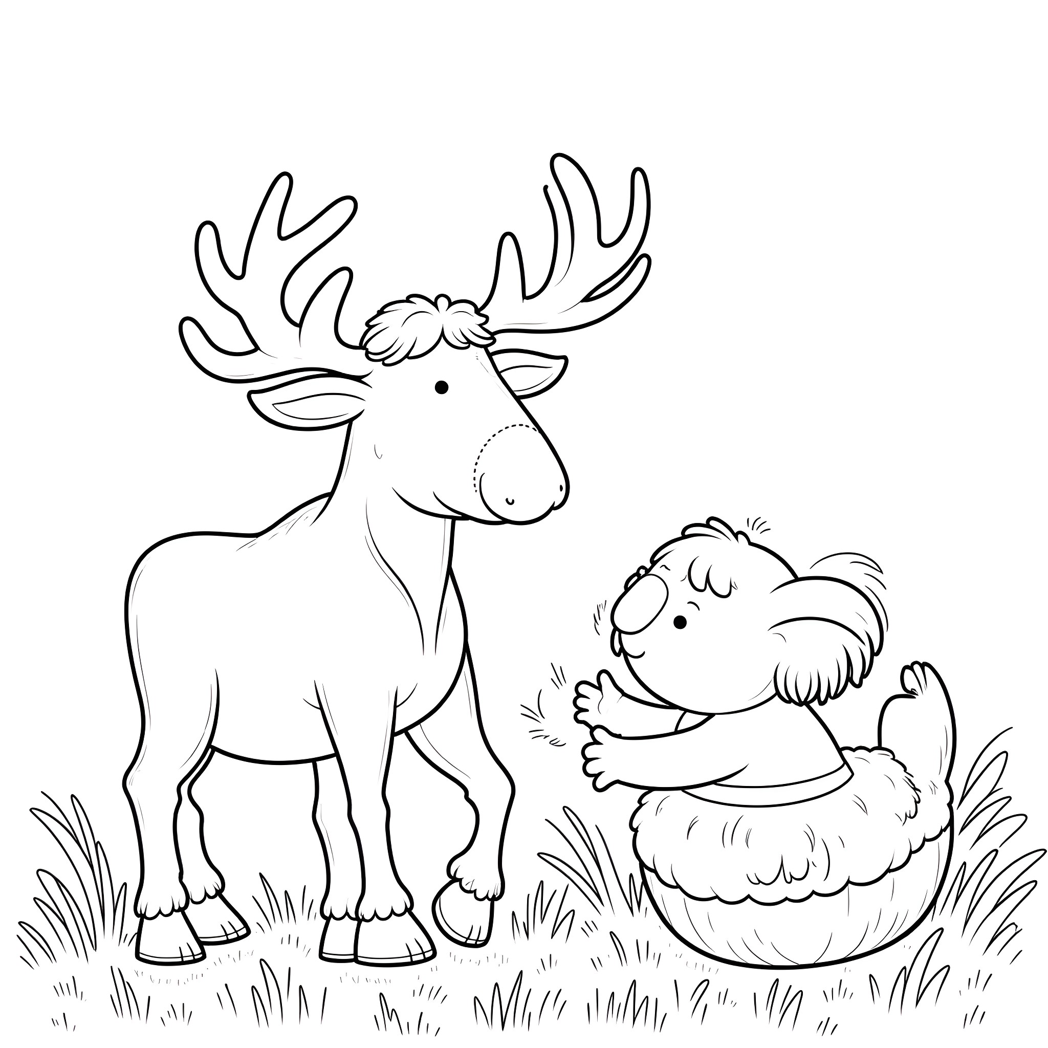 Koala and deer in the forest Coloring Page (free black-and-white line drawing printable PDF for all, from beginners to advanced learners, including children, teens, adults, and seniors)