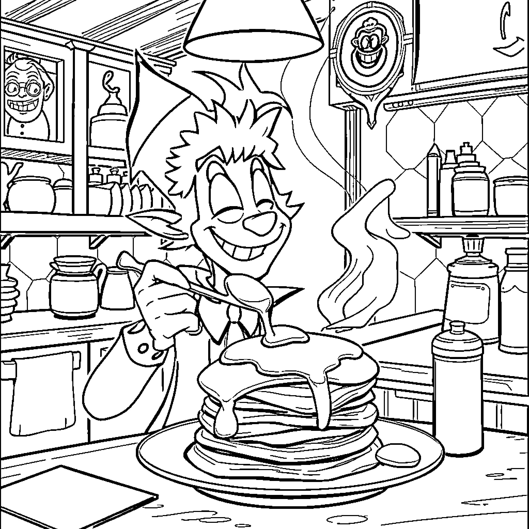 Alastor's Extraordinary Culinary Escapades Coloring Page (free black-and-white line drawing printable PDF for all, from beginners to advanced learners, including children, teens, adults, and seniors)