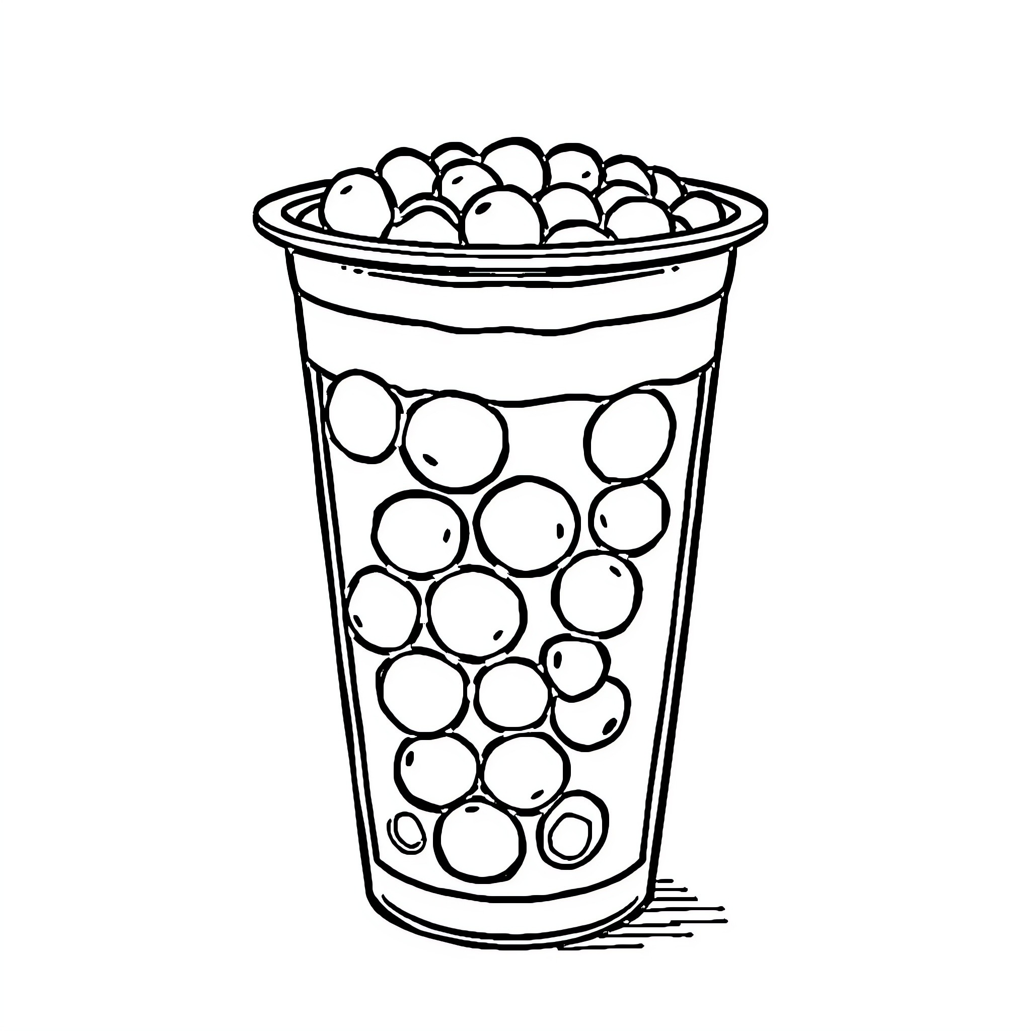 Boba Tea with Tapioca Pearls Coloring Page (free black-and-white line drawing printable PDF for all, from beginners to advanced learners, including children, teens, adults, and seniors)