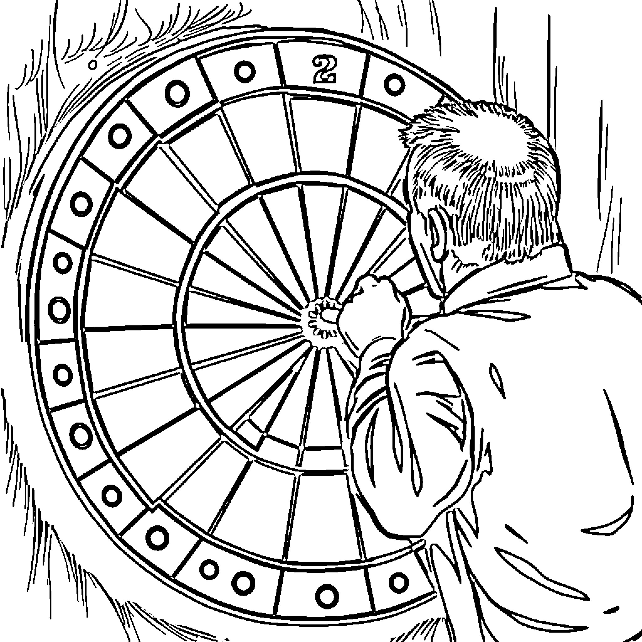 Dart player focused on the game Coloring Page (free black-and-white line drawing printable PDF for all, from beginners to advanced learners, including children, teens, adults, and seniors)