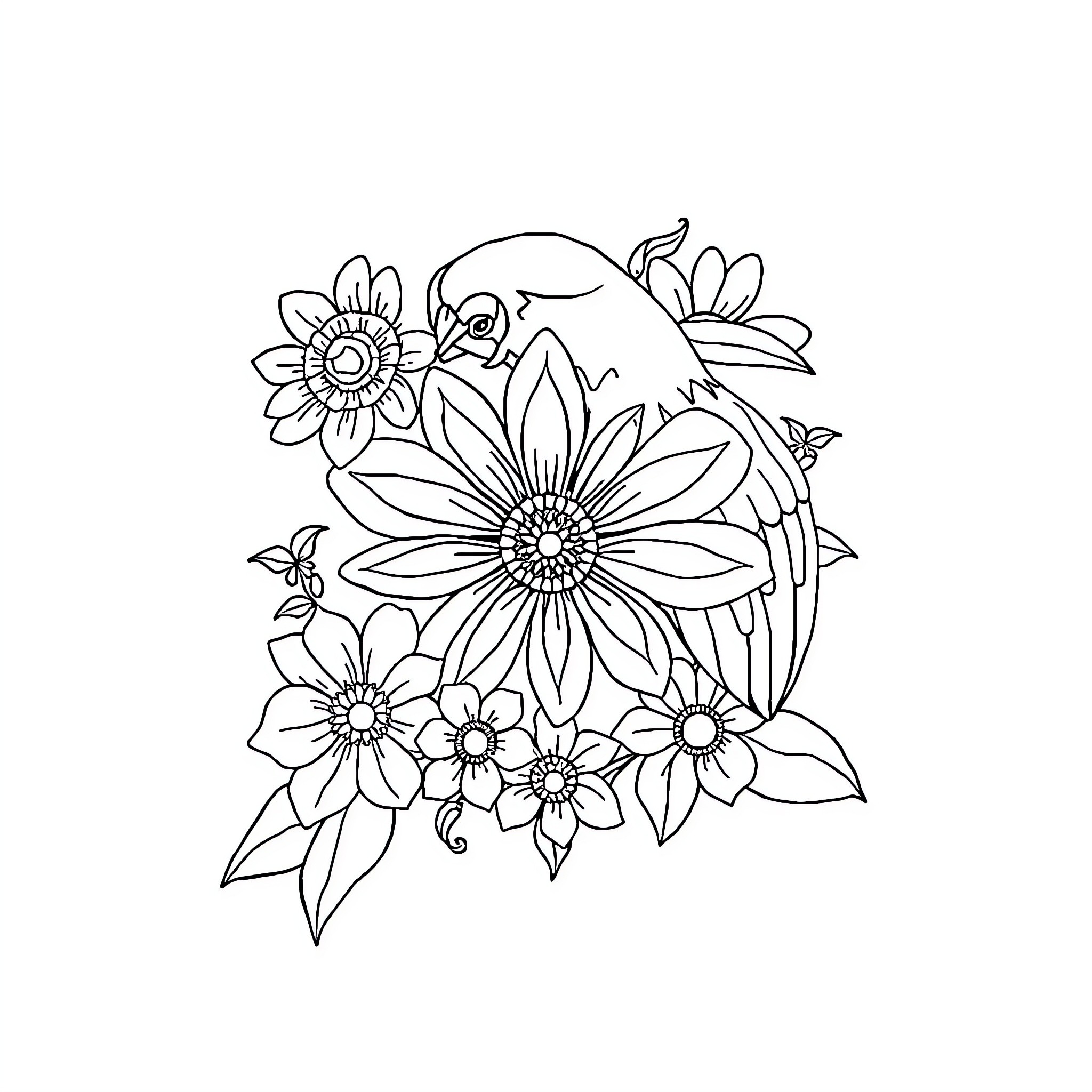 Fruit Floral Arrangement with Butterflies Coloring Page (free black-and-white line drawing printable PDF for all, from beginners to advanced learners, including children, teens, adults, and seniors)