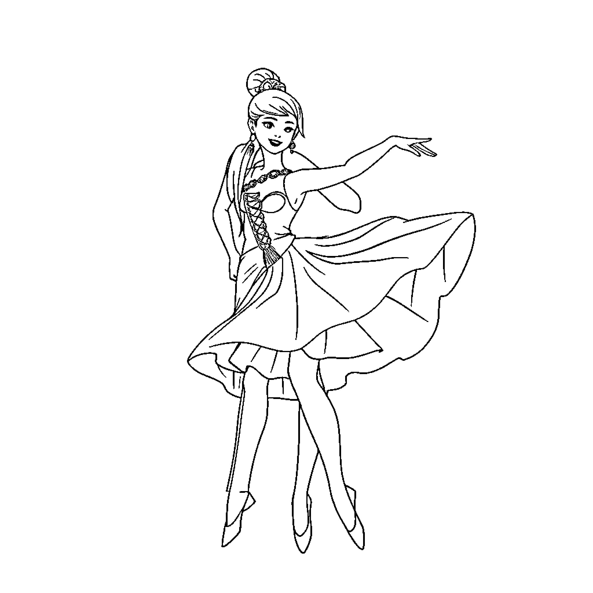 Bailarina performing graceful dance move Coloring Page (free black-and-white line drawing printable PDF for all, from beginners to advanced learners, including children, teens, adults, and seniors)