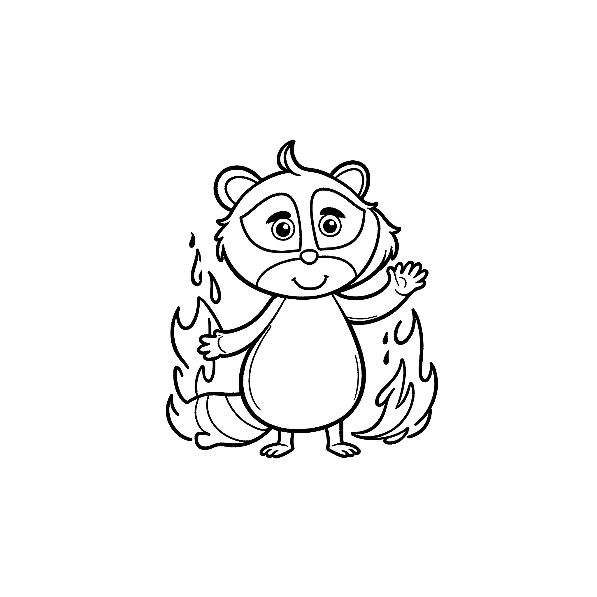 Raccoon in a Frenzy Coloring Page (free black-and-white line drawing printable PDF for all, from beginners to advanced learners, including children, teens, adults, and seniors)