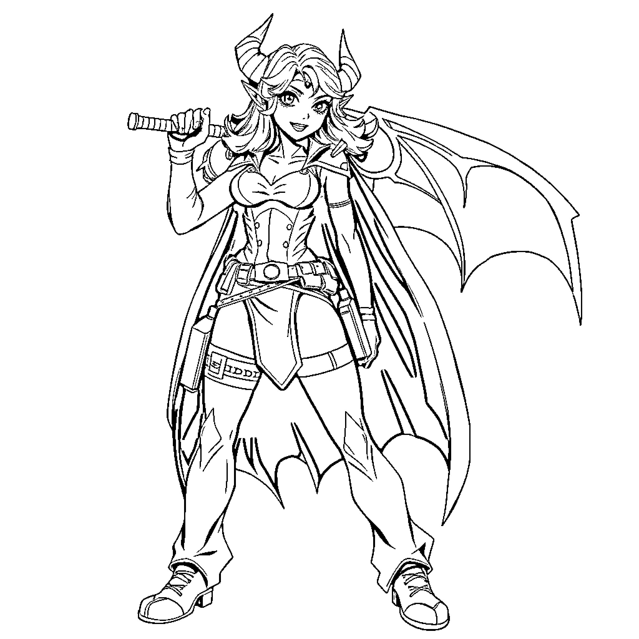 Ruby, the Adventurous Demon Slayer Coloring Page (free black-and-white line drawing printable PDF for all, from beginners to advanced learners, including children, teens, adults, and seniors)