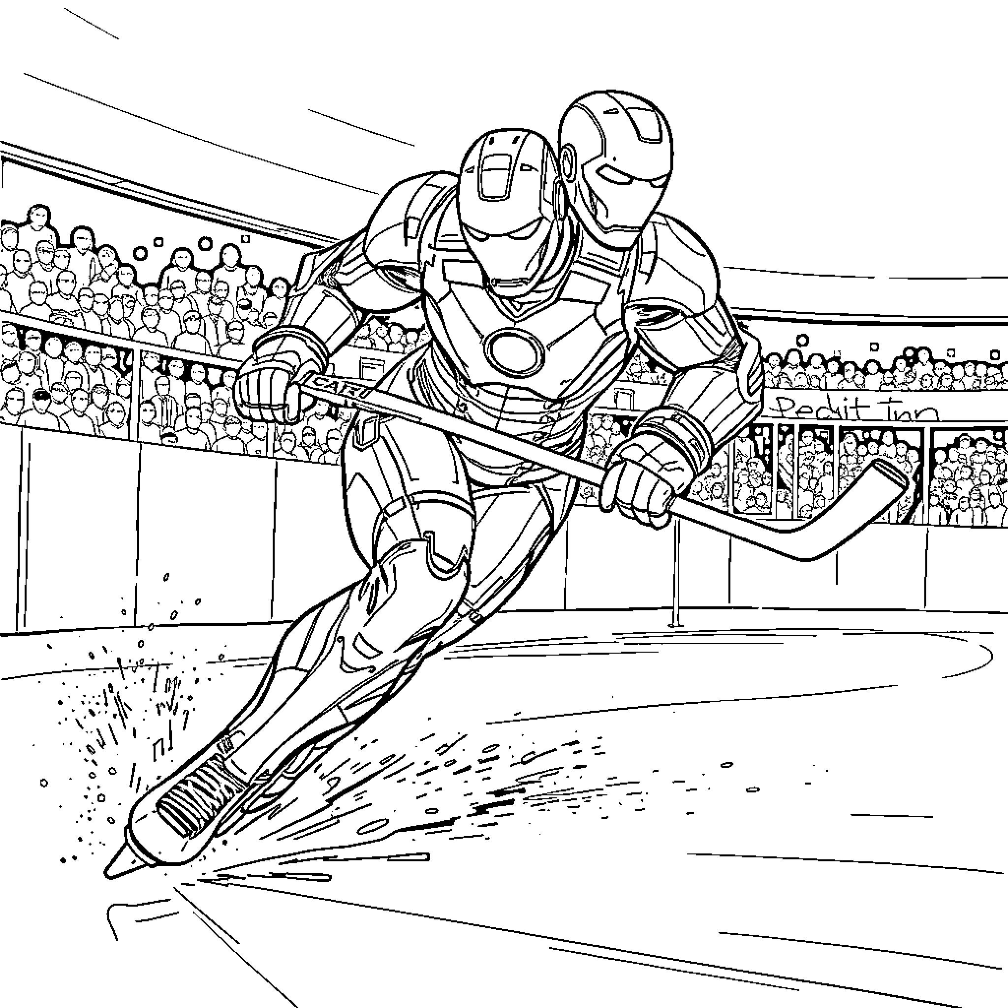 Ironman's High-Speed Heroic Performance Coloring Page (free black-and-white line drawing printable PDF for all, from beginners to advanced learners, including children, teens, adults, and seniors)