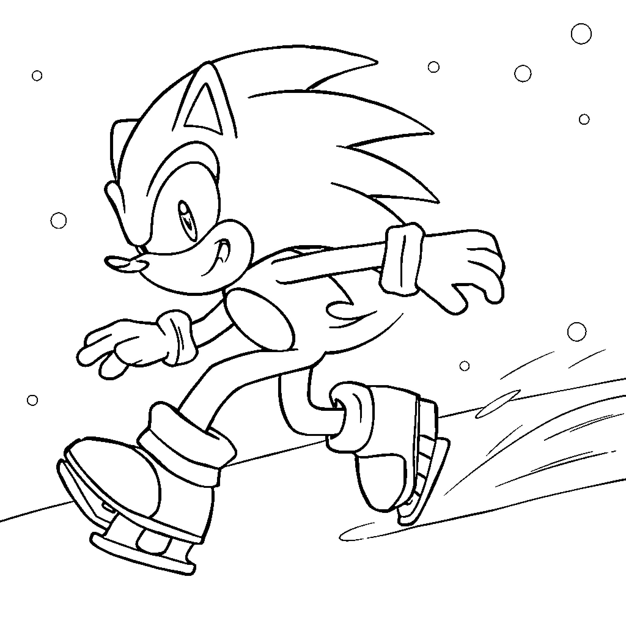 Sonic racing through winter wonderland Coloring Page (free black-and-white line drawing printable PDF for all, from beginners to advanced learners, including children, teens, adults, and seniors)