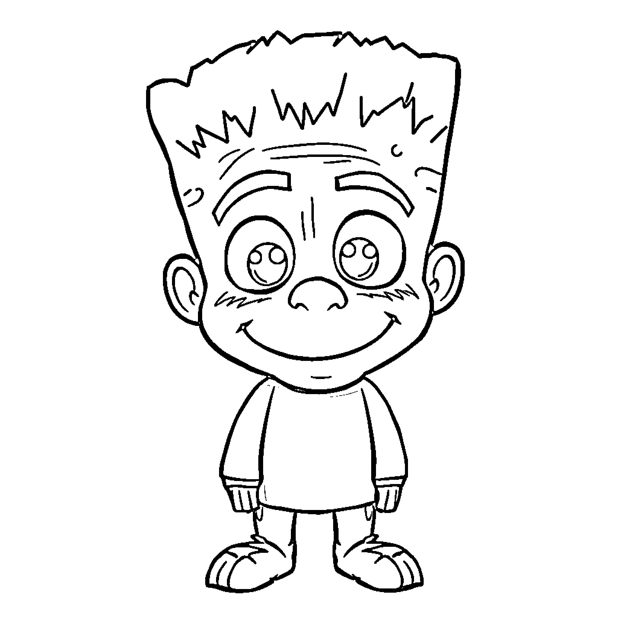 Frankenstein's cartoon boy with big smile Coloring Page (free black-and-white line drawing printable PDF for all, from beginners to advanced learners, including children, teens, adults, and seniors)