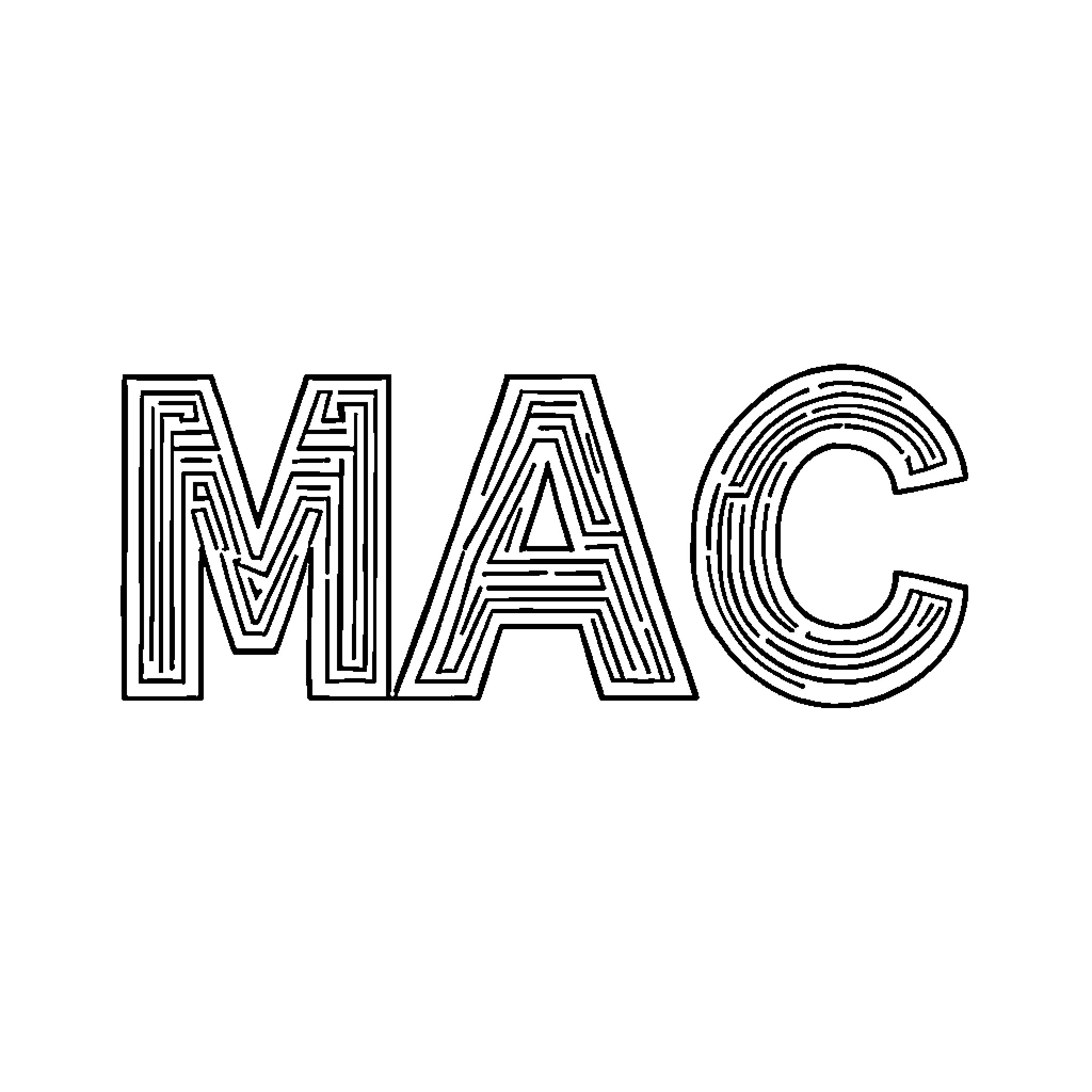 Maze-like text 'MAC' Coloring Page (free black-and-white line drawing printable PDF for all, from beginners to advanced learners, including children, teens, adults, and seniors)