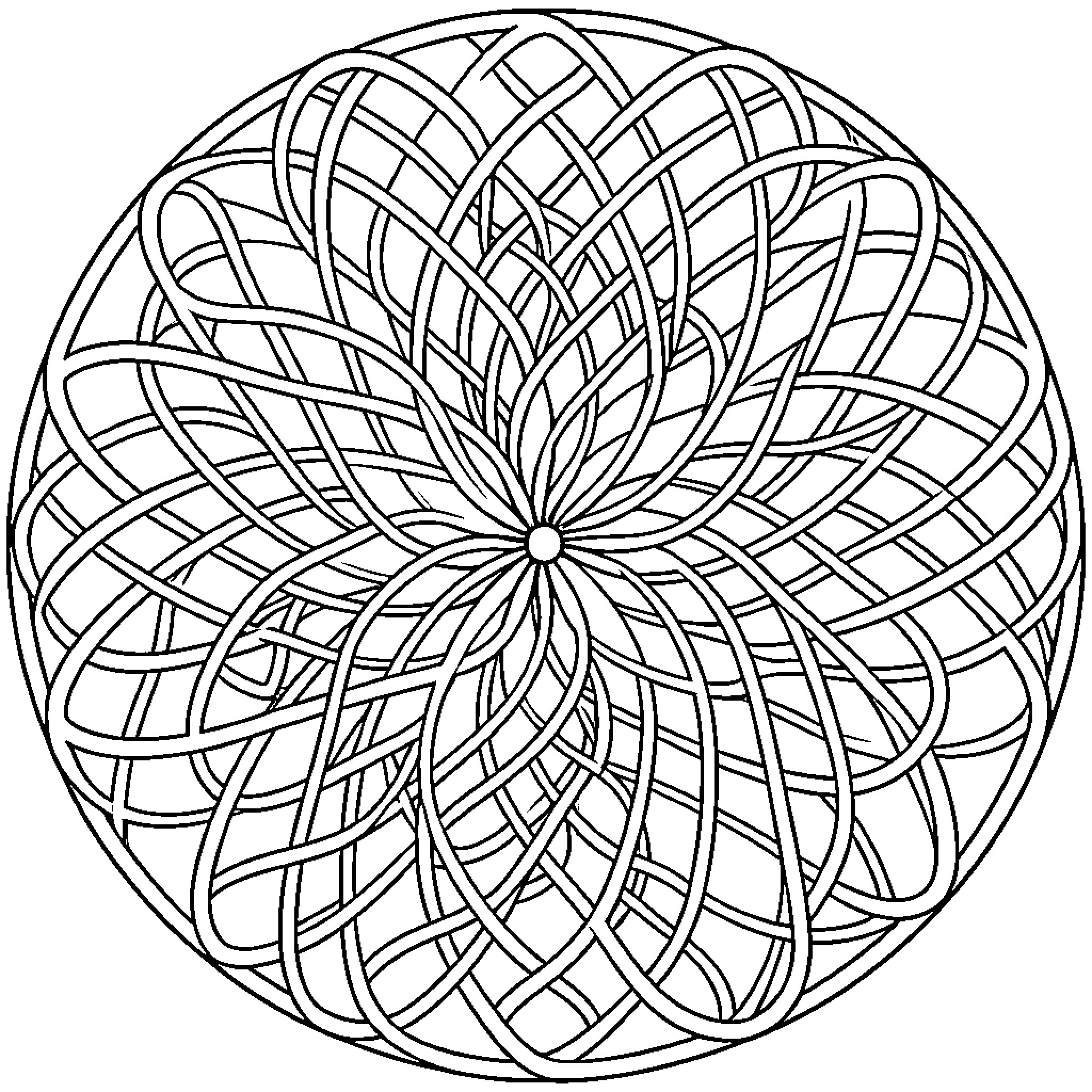 Spirograph pattern of intertwining circular lines Coloring Page (free black-and-white line drawing printable PDF for all, from beginners to advanced learners, including children, teens, adults, and seniors)