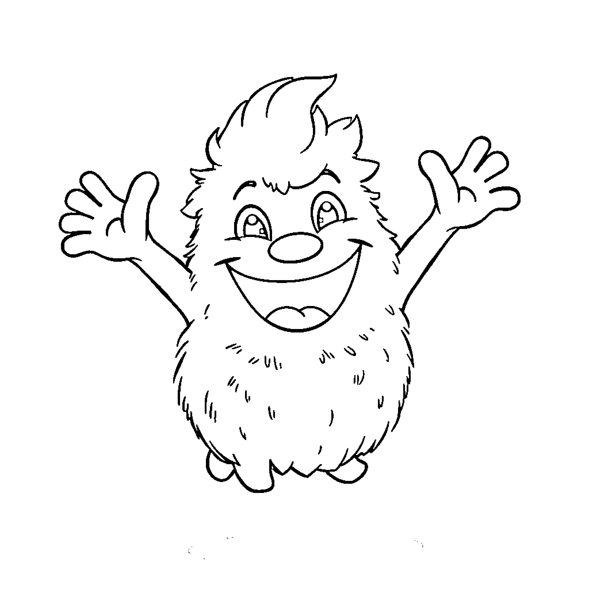 Yippee Creature expressing joy Coloring Page (free black-and-white line drawing printable PDF for all, from beginners to advanced learners, including children, teens, adults, and seniors)