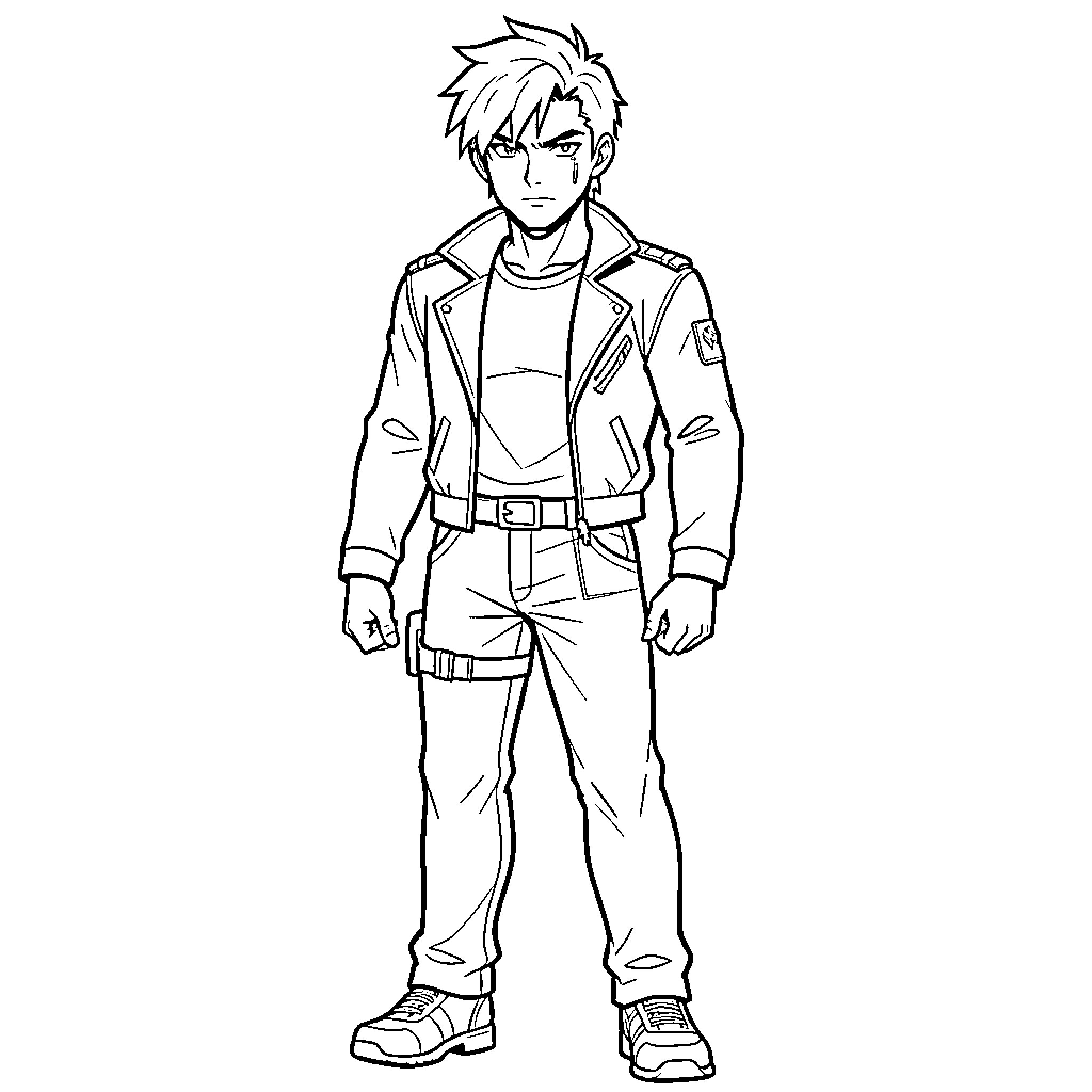 Hawke Blust standing confidently in a jacket and trousers Coloring Page (free black-and-white line drawing printable PDF for all, from beginners to advanced learners, including children, teens, adults, and seniors)