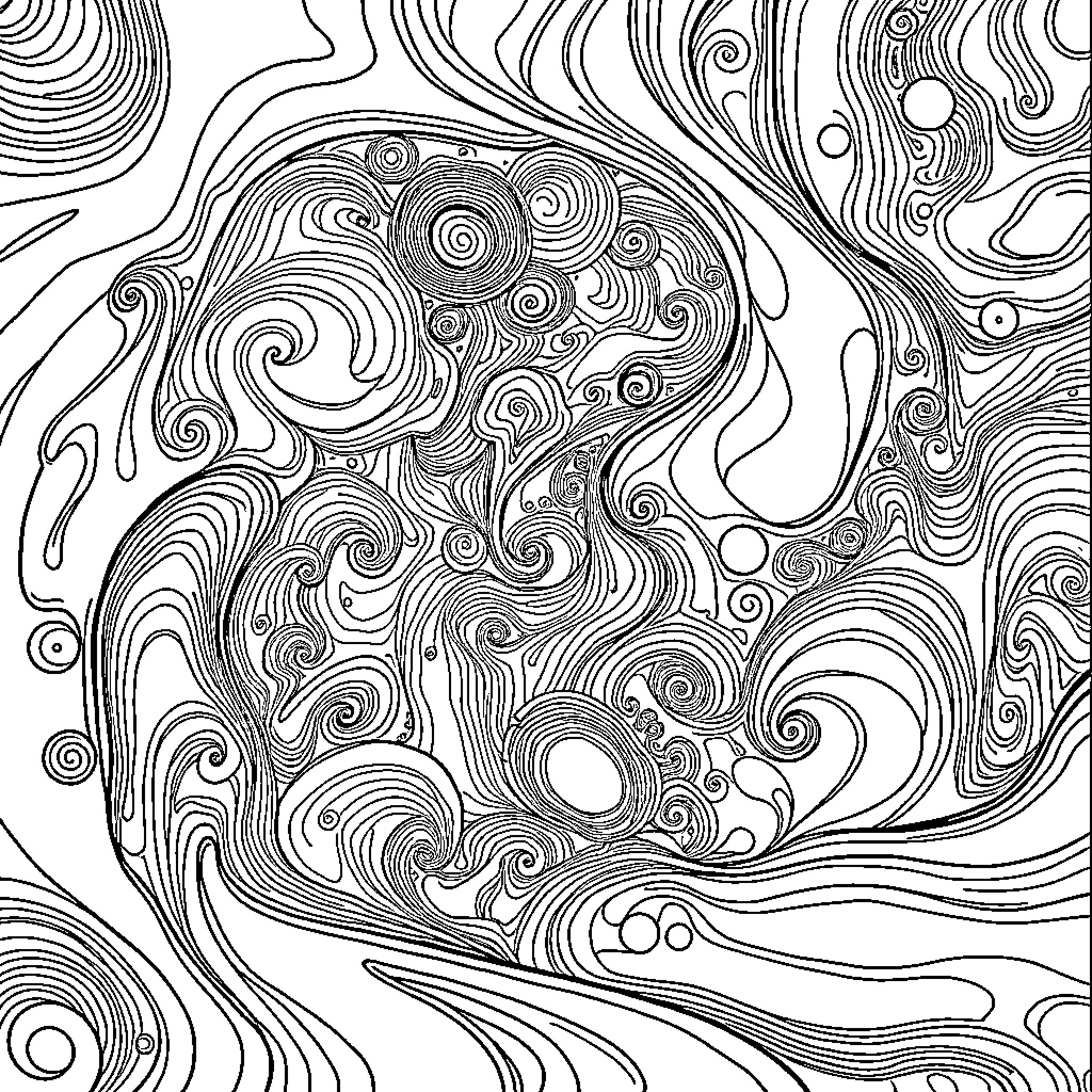Background of intricate swirling patterns and shapes Coloring Page (free black-and-white line drawing printable PDF for all, from beginners to advanced learners, including children, teens, adults, and seniors)