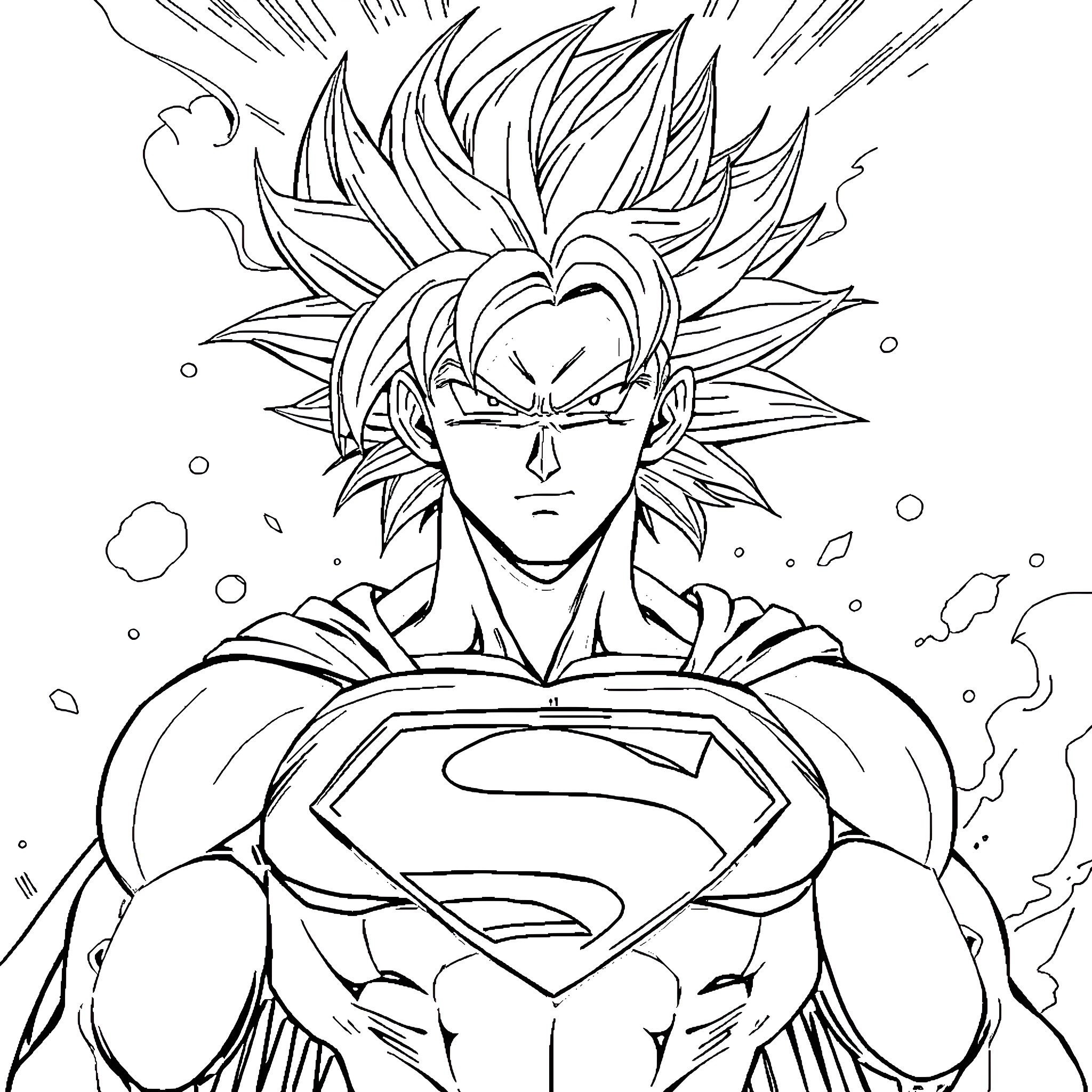 Superman's Powerful Transformation Revealed Coloring Page (free black-and-white line drawing printable PDF for all, from beginners to advanced learners, including children, teens, adults, and seniors)