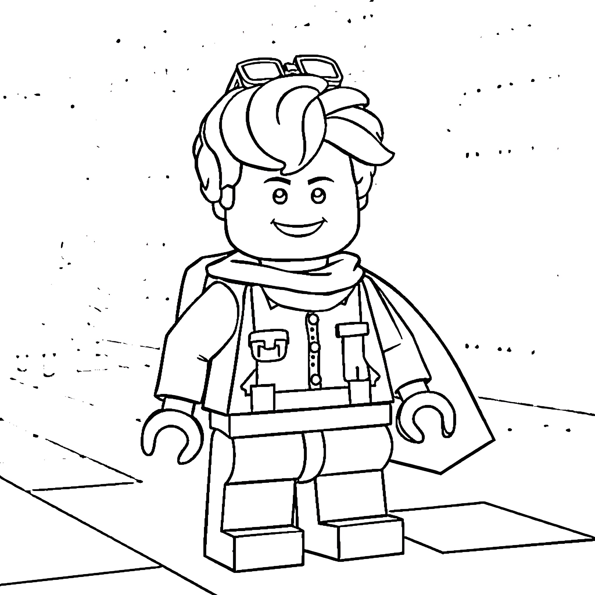 Lego Männchen exploring the snowy landscape Coloring Page (free black-and-white line drawing printable PDF for all, from beginners to advanced learners, including children, teens, adults, and seniors)