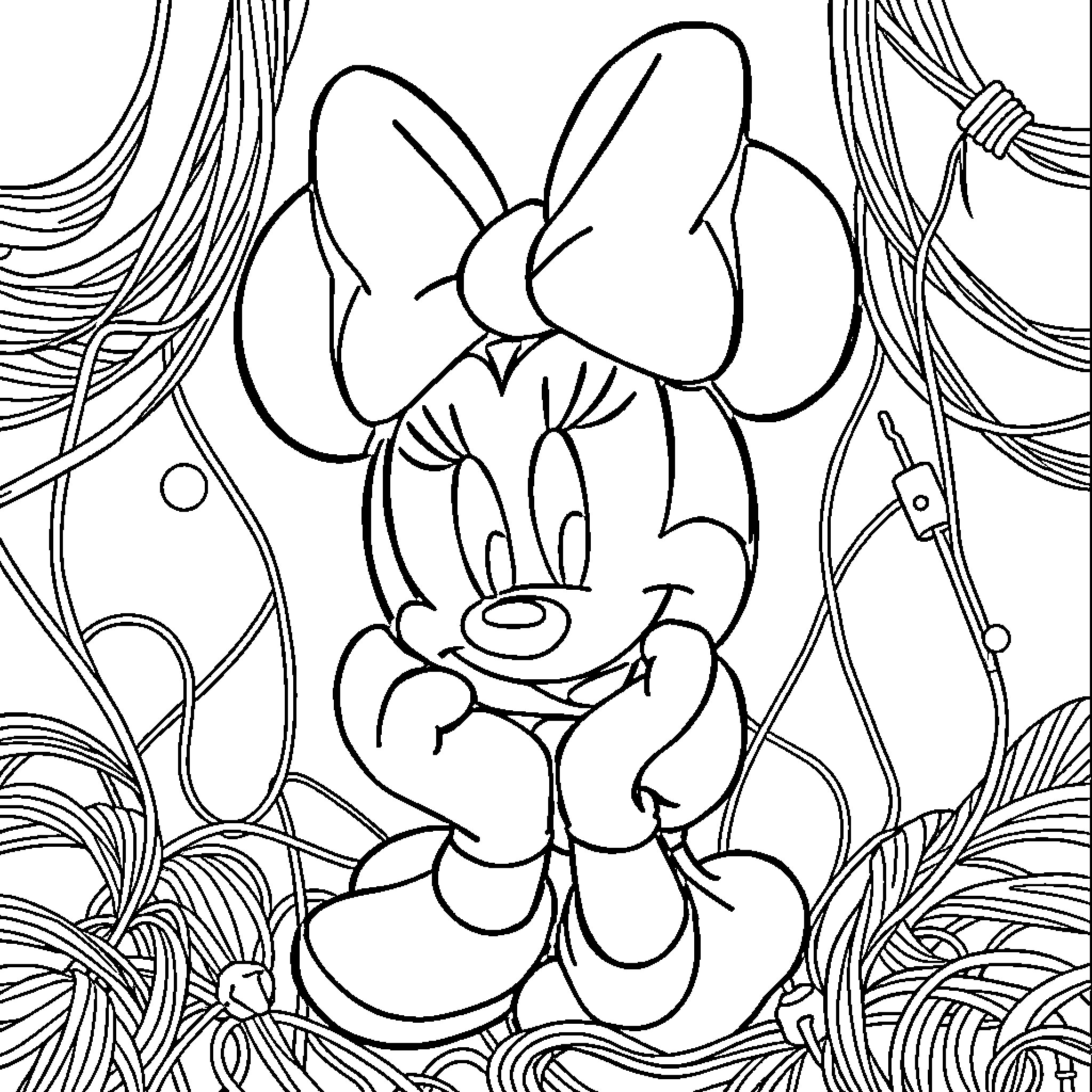 Minnie's Whimsical Adventure in the Floral Wonderland Coloring Page (free black-and-white line drawing printable PDF for all, from beginners to advanced learners, including children, teens, adults, and seniors)