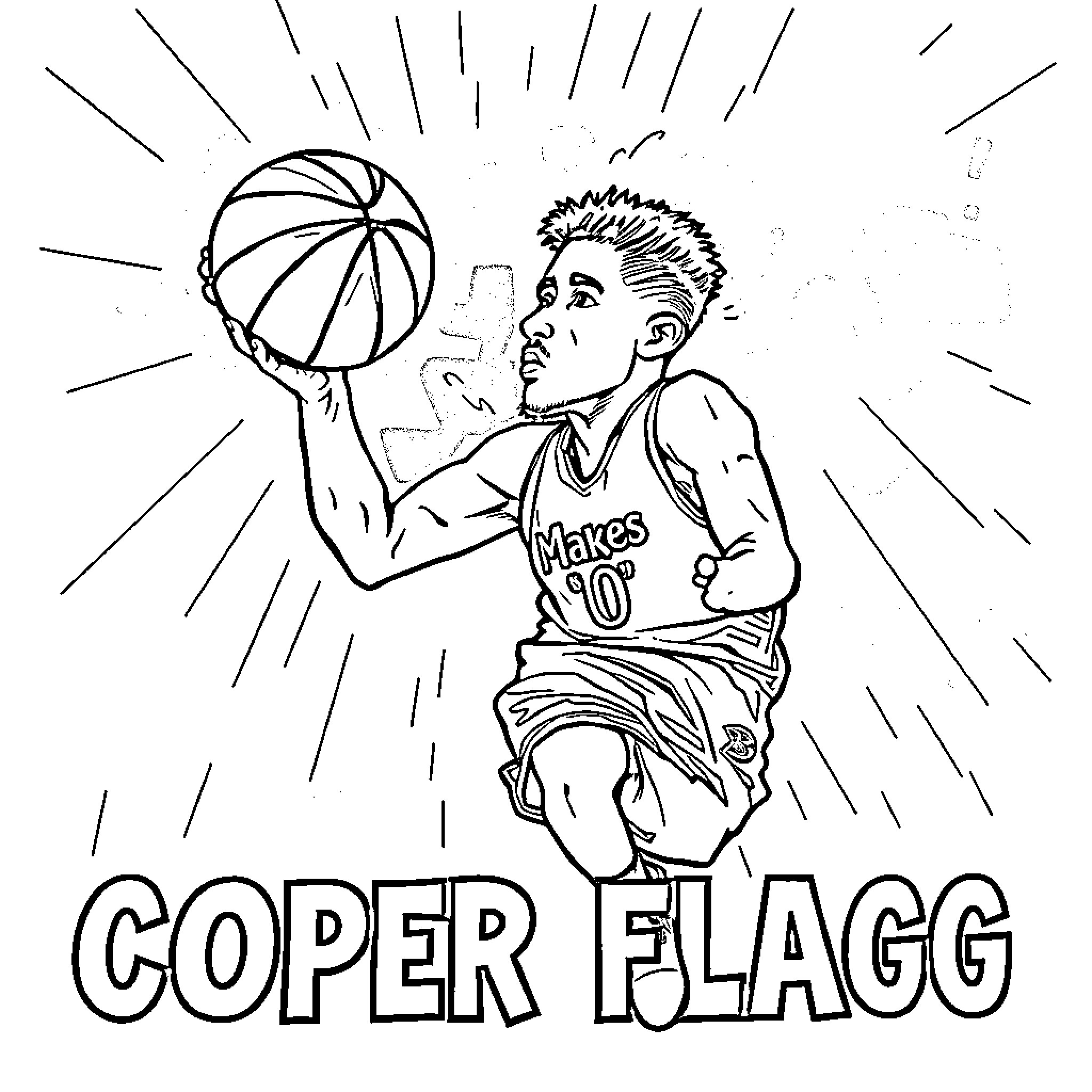Cooper Flagg playing basketball with passion and energy Coloring Page (free black-and-white line drawing printable PDF for all, from beginners to advanced learners, including children, teens, adults, and seniors)