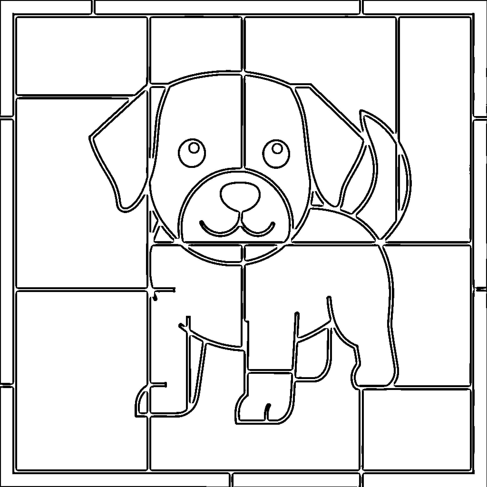 Perro puzzle piece portrait with friendly expression Coloring Page (free black-and-white line drawing printable PDF for all, from beginners to advanced learners, including children, teens, adults, and seniors)